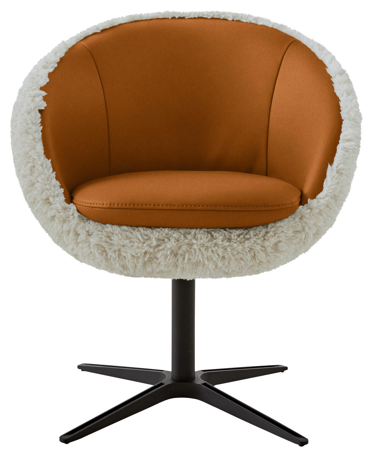 ARMLEHNSTUHL  Beinauswahl, Lederauswahl, Stoffauswahl, Sitzfläche 360° drehbar Hochflor Kombination Echtleder/Stoff  - Rostfarben/Beige, Design, Leder/Textil (65/81/61cm) - Koinor