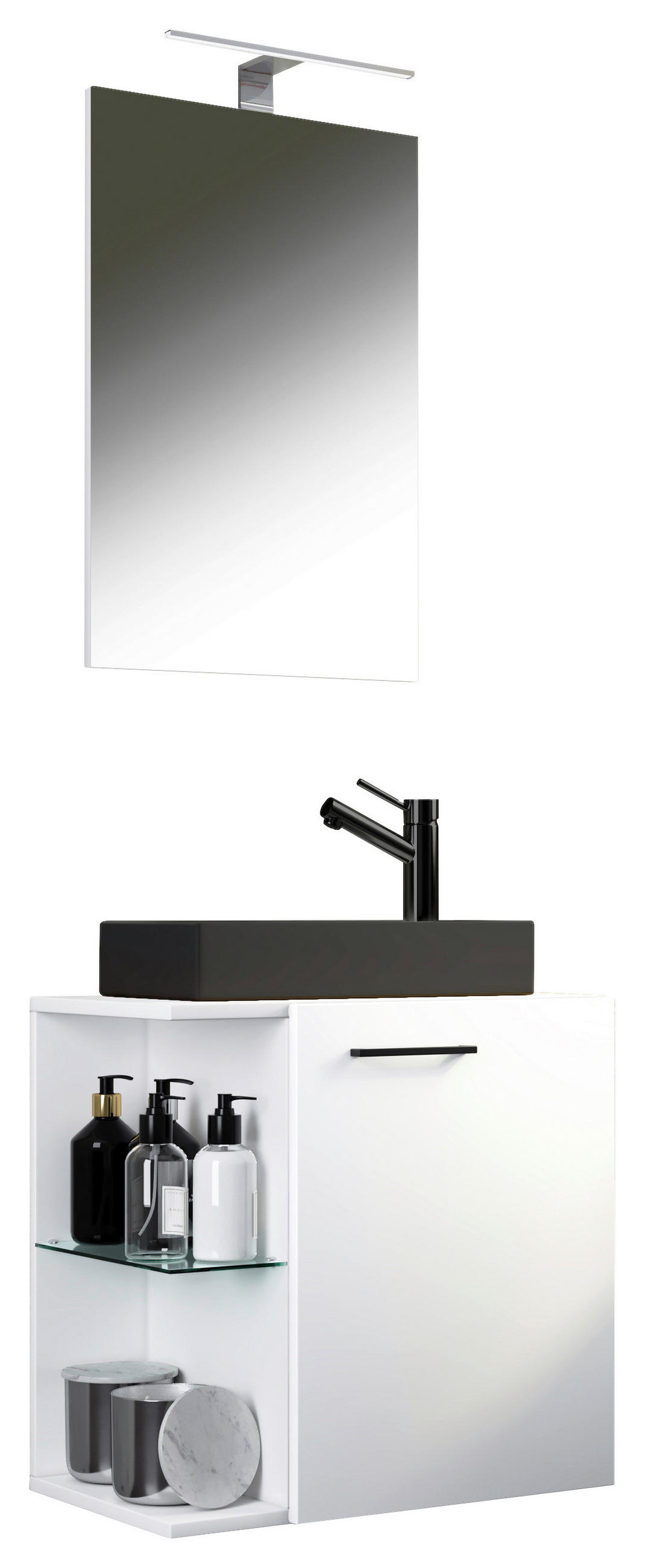 GÄSTBADRUM 52 cm  - vit/svart, Modern, metall/trämaterial (52cm) - MID.YOU