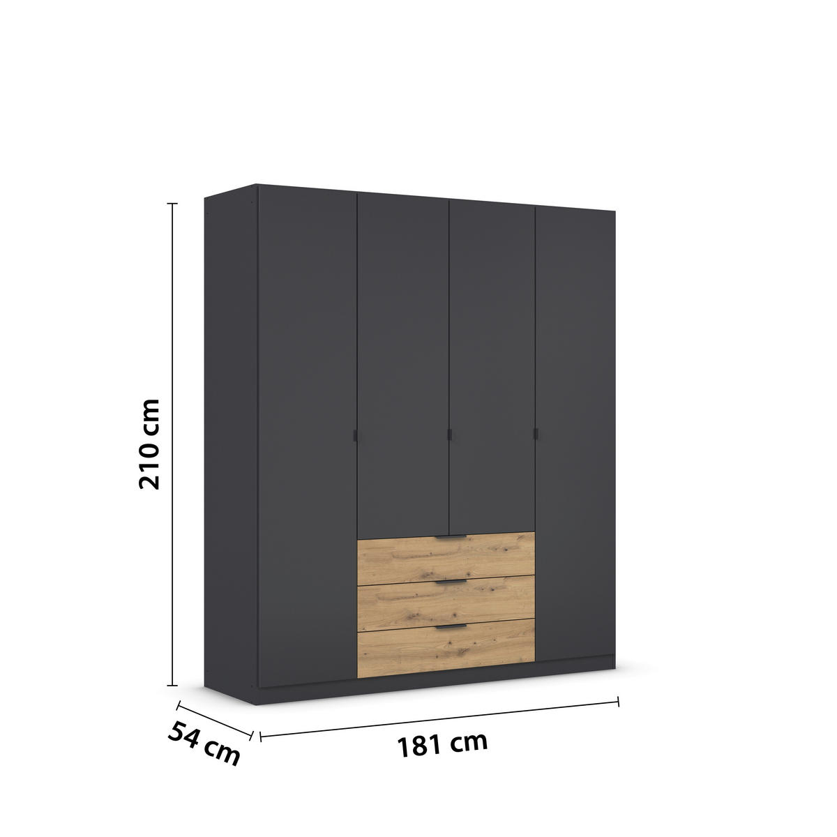 KLEIDERSCHRANK Eiche Artisan, Graphitfarben  - Graphitfarben/Eiche Artisan, Basics, Holzwerkstoff/Metall (181/210/54cm) - Rauch Möbel
