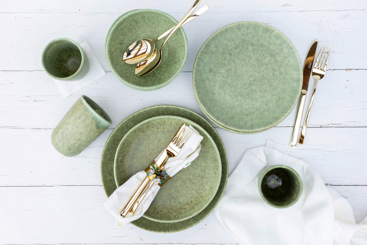 KOMBISERVICE MOOS´N´STEIN 16-teilig  - Grün, Basics, Keramik - Gipfelstück