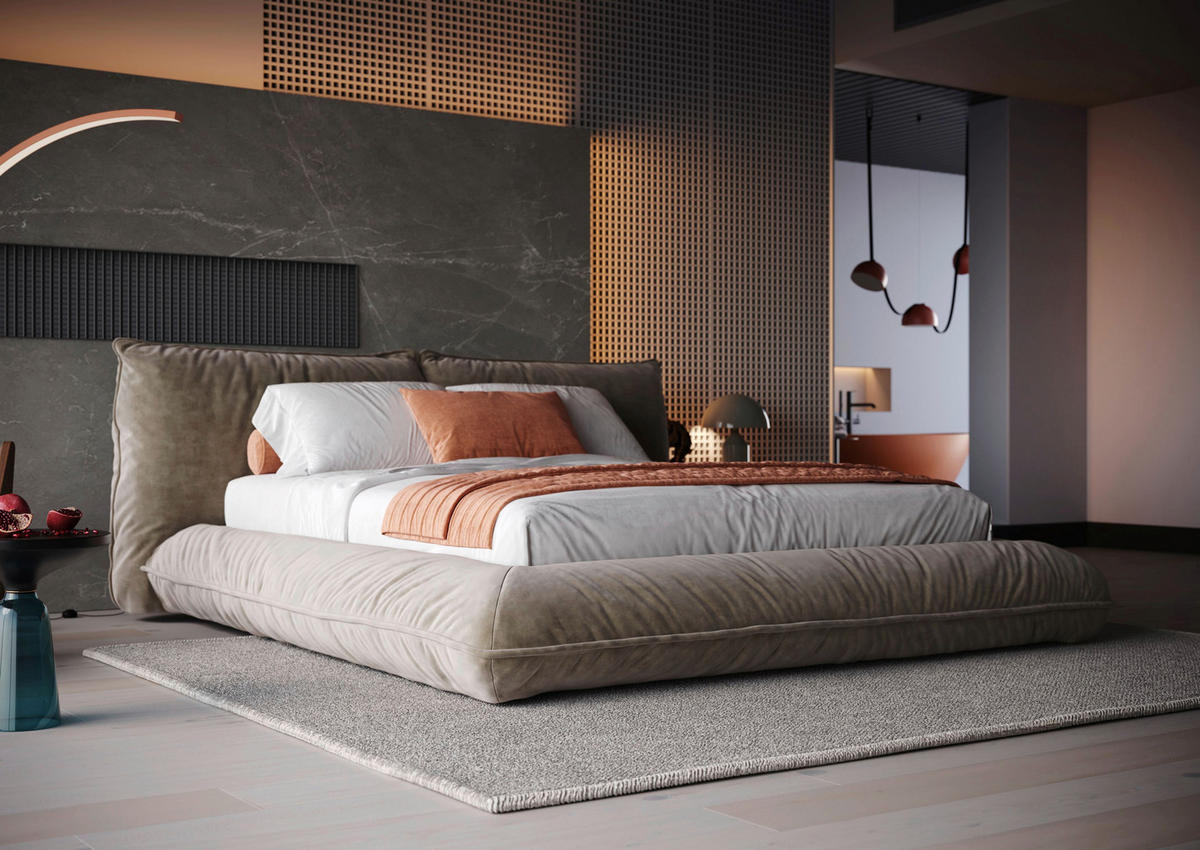 POLSTERBETT 200/200 cm,  in Rotbraun,  - Rotbraun/Schwarz, Design, Textil/Metall (200/200cm) - Belluti