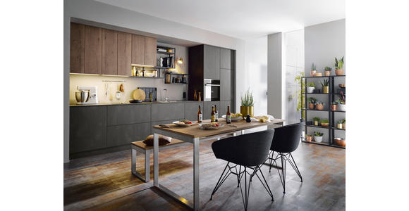 EINBAUKÜCHE   - Eichefarben/Grau, Design, Holzwerkstoff - Novel