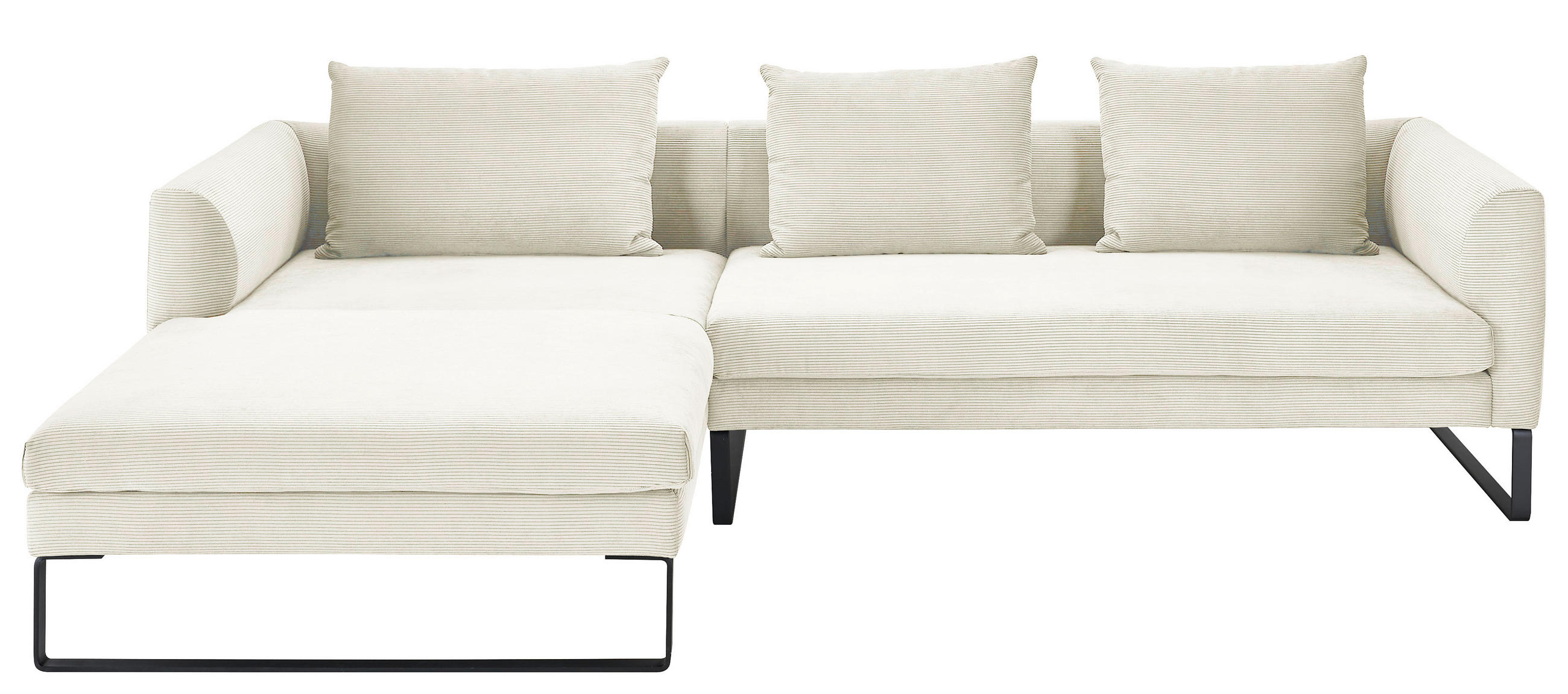 ECKSOFA Weiß Cord  - Schwarz/Weiß, KONVENTIONELL, Textil/Metall (178/284cm) - Hom`in