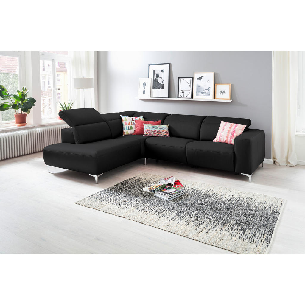 Thumbnail - Pure Home Lifestyle Ecksofa, Schwarz, Leder, Echtleder, Rindleder, Uni, 4-Sitzer, Ottomane links, L-Form, 290x223 cm, Bl...