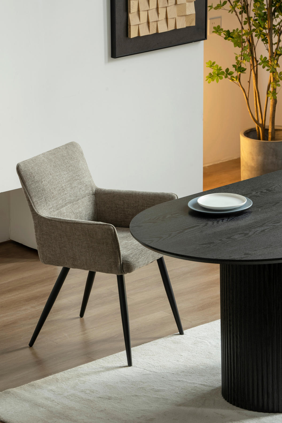 ARMLEHNSTUHL  in Eisen Leinenoptik  - Hellbraun/Schwarz, LIFESTYLE, Holz/Textil (54/82/60cm) - MID.YOU
