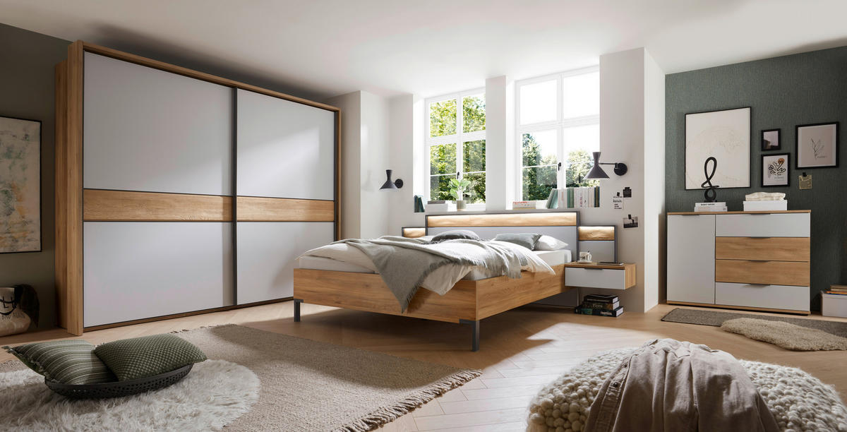 BETTANLAGE 180/200 cm  in Hellgrau, Eichefarben, Graphitfarben  - Eichefarben/Hellgrau, Design, Holz/Holzwerkstoff (180/200cm) - Xora