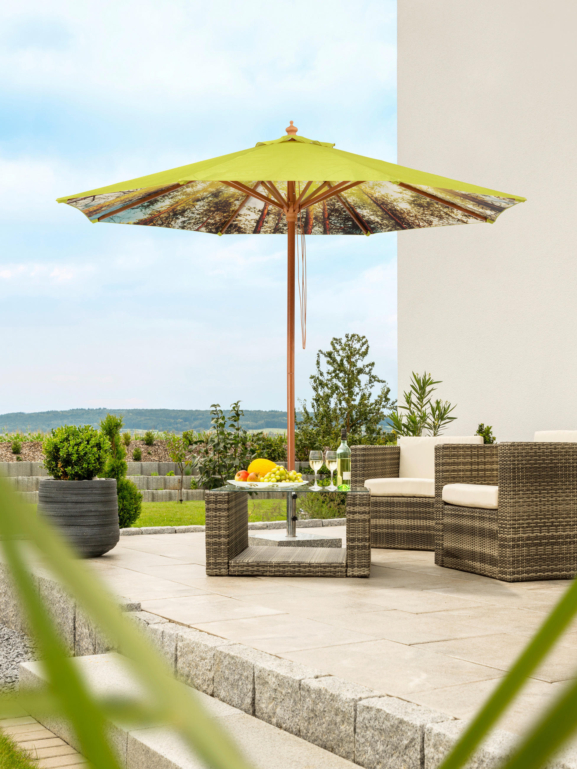 SONNENSCHIRM   - Waldgrün/Buchefarben, Basics, Textil/Metall (300/257cm) - Schneider