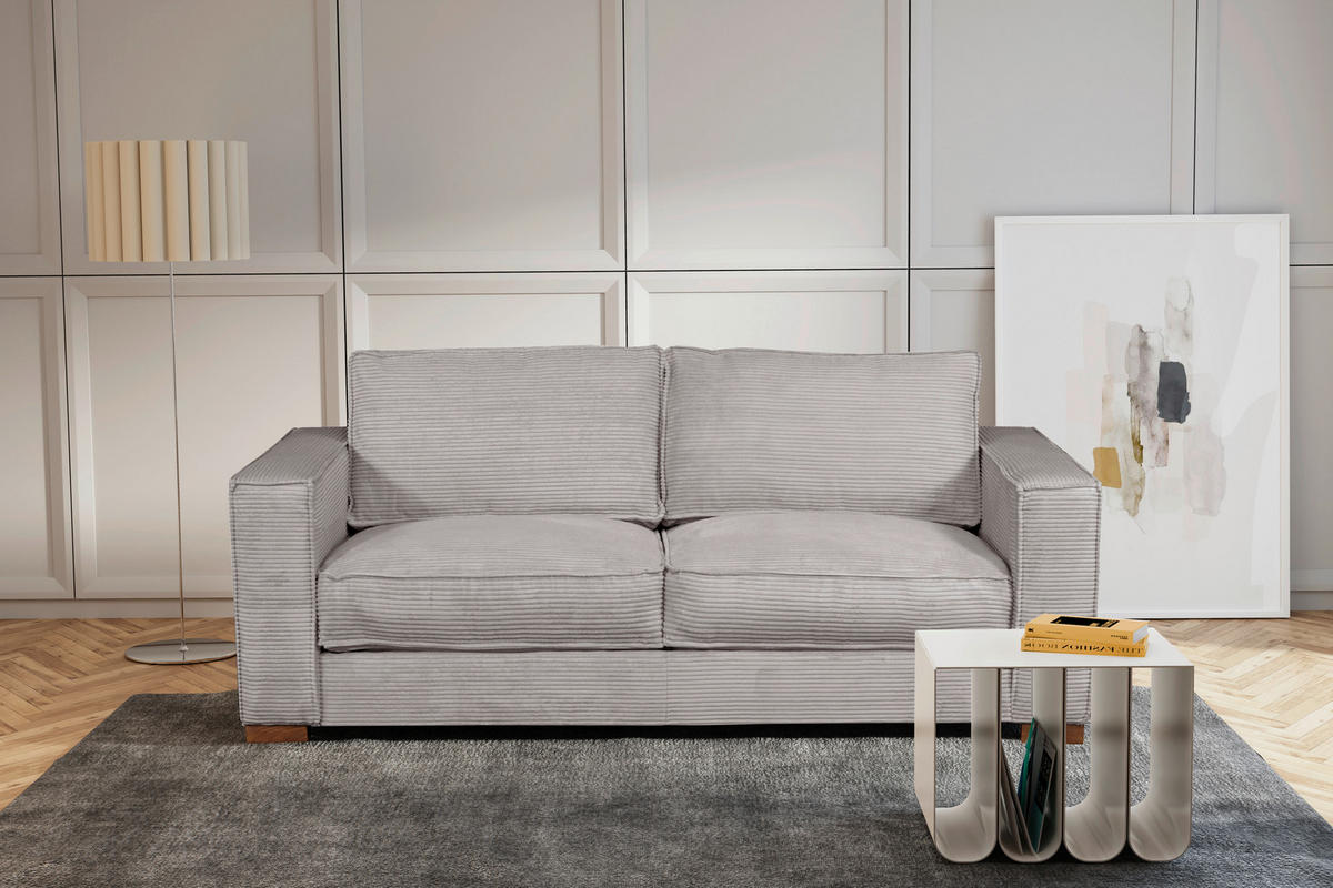 SCHLAFSOFA Cord Hellgrau  - Dunkelbraun/Hellgrau, Design, Holz/Textil (203/85/99cm) - MID.YOU