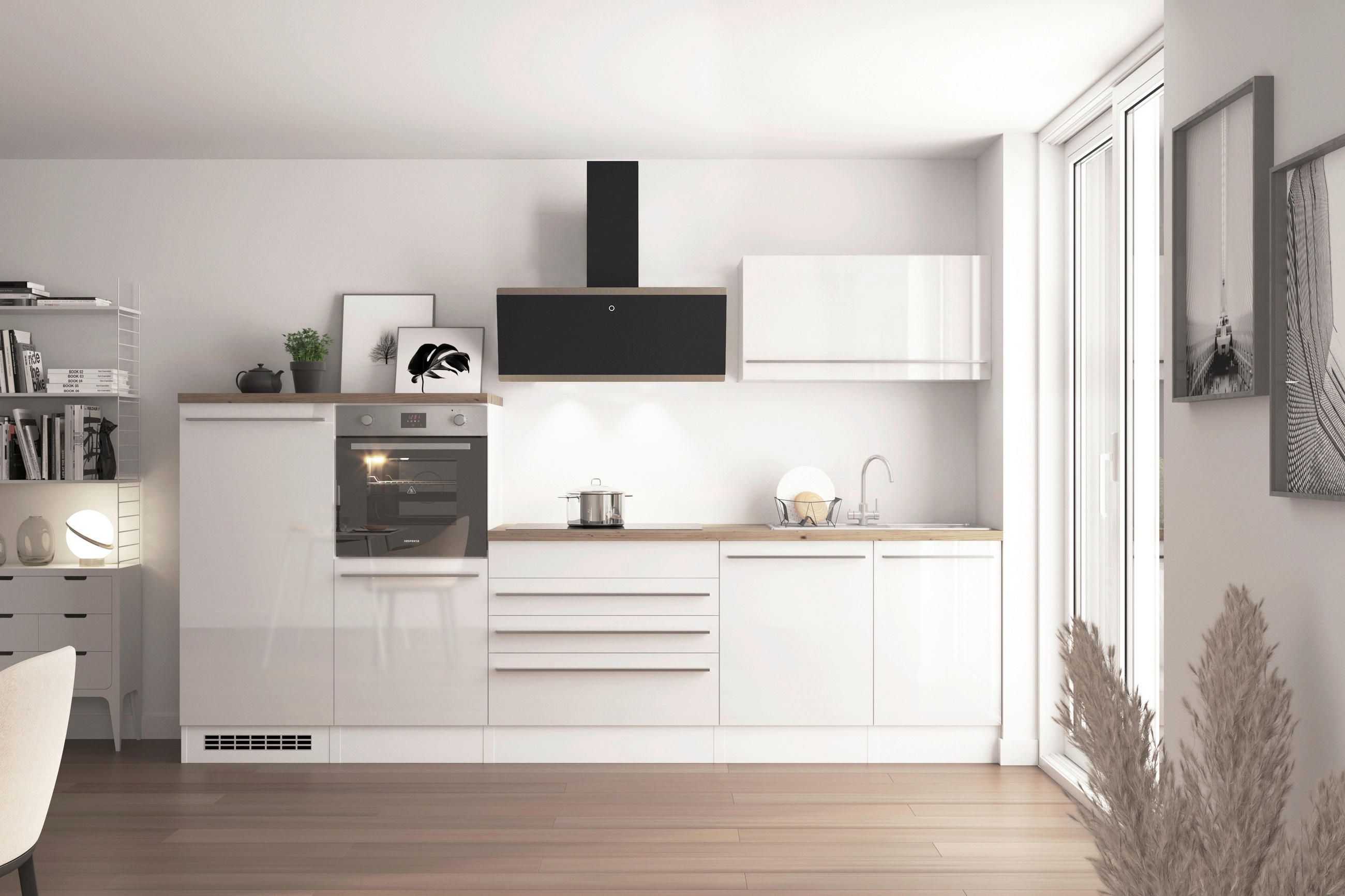 KÜCHENBLOCK 320 cm   in Weiß  - Wildeiche/Edelstahlfarben, Design, Holzwerkstoff/Kunststoff (320cm) - Respekta