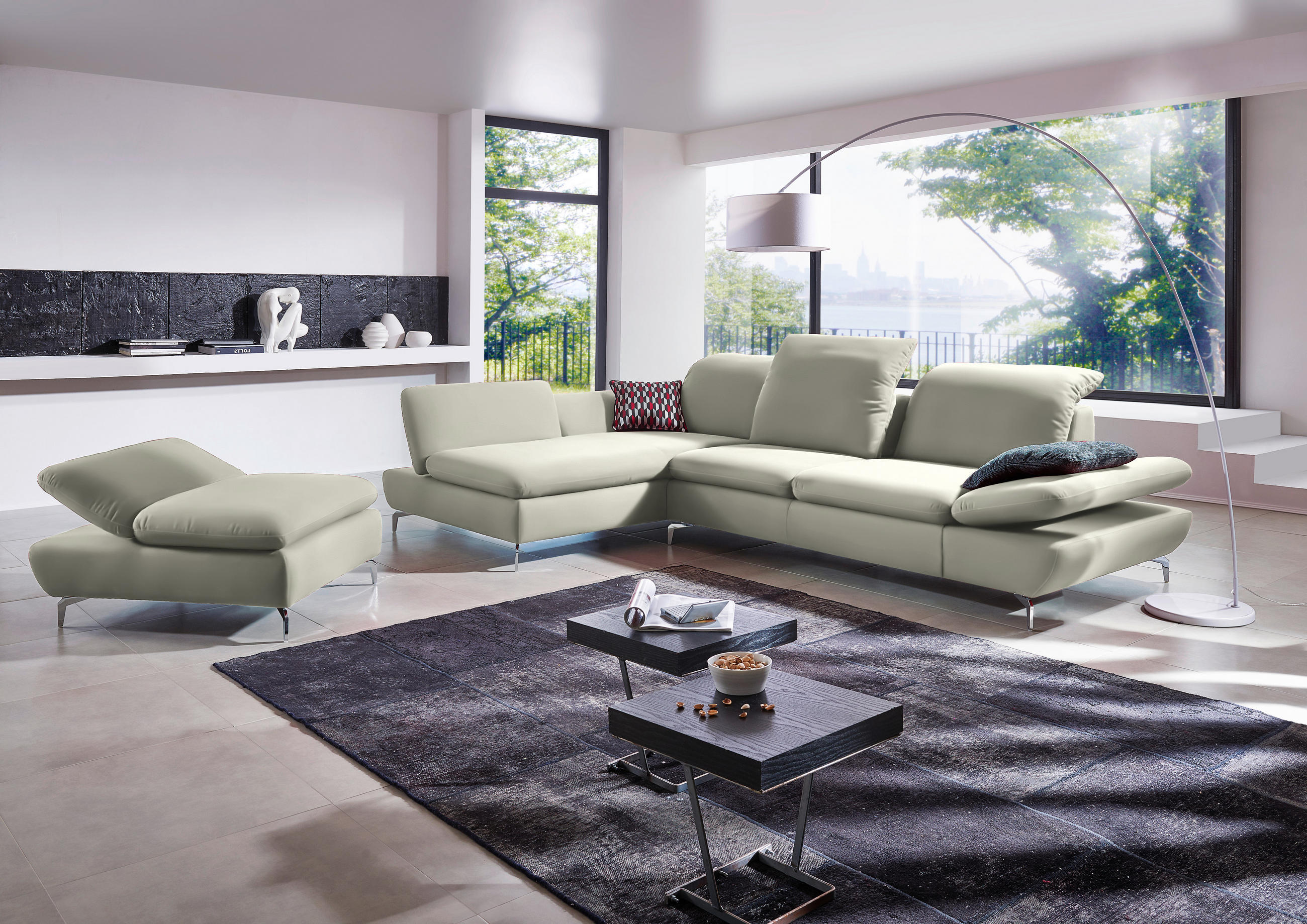 ECKSOFA in Echtleder Weiss  - Weiss/Silberfarben, Design, Leder/Metall (200/315cm) - Chilliano