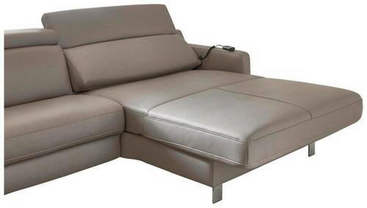 ECKSOFA Grau Echtleder  - Chromfarben/Grau, Design, Leder/Metall (321/176cm) - Valdera