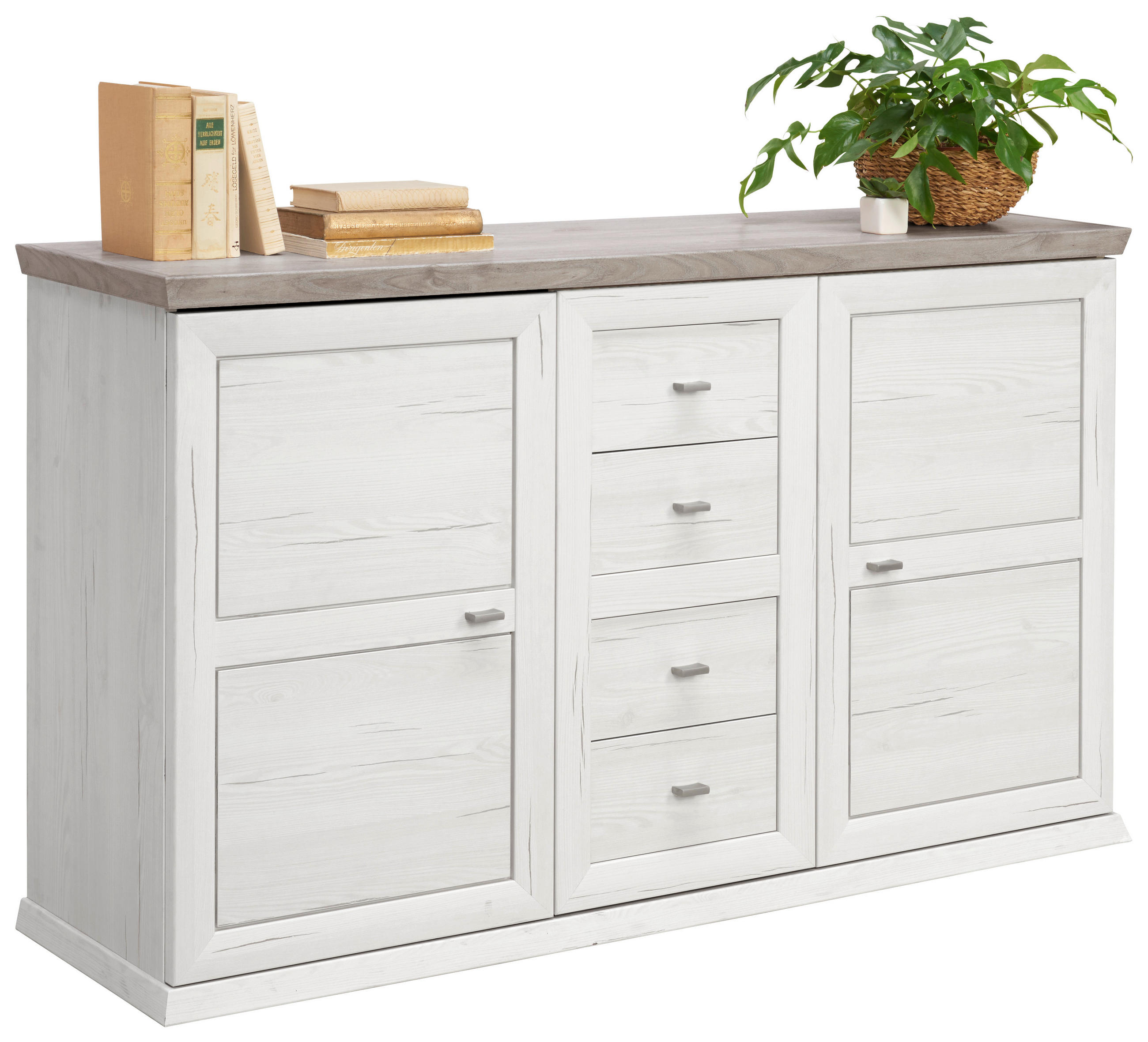 ŠIROKÁ KOMODA, šedá, bílá, 149/89,5/43 cm - šedá/bílá, Lifestyle, kov/kompozitní dřevo (149/89,5/43cm) - Hom`in