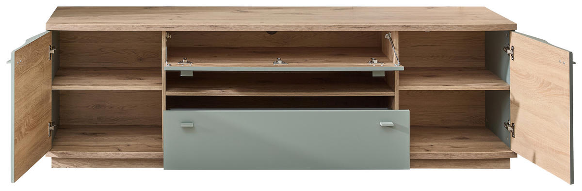 LOWBOARD BERGAMO Grün, Eichefarben  200/62/52 cm  - Eichefarben/Grün, Design, Holzwerkstoff/Metall (200/62/52cm) - Stylife