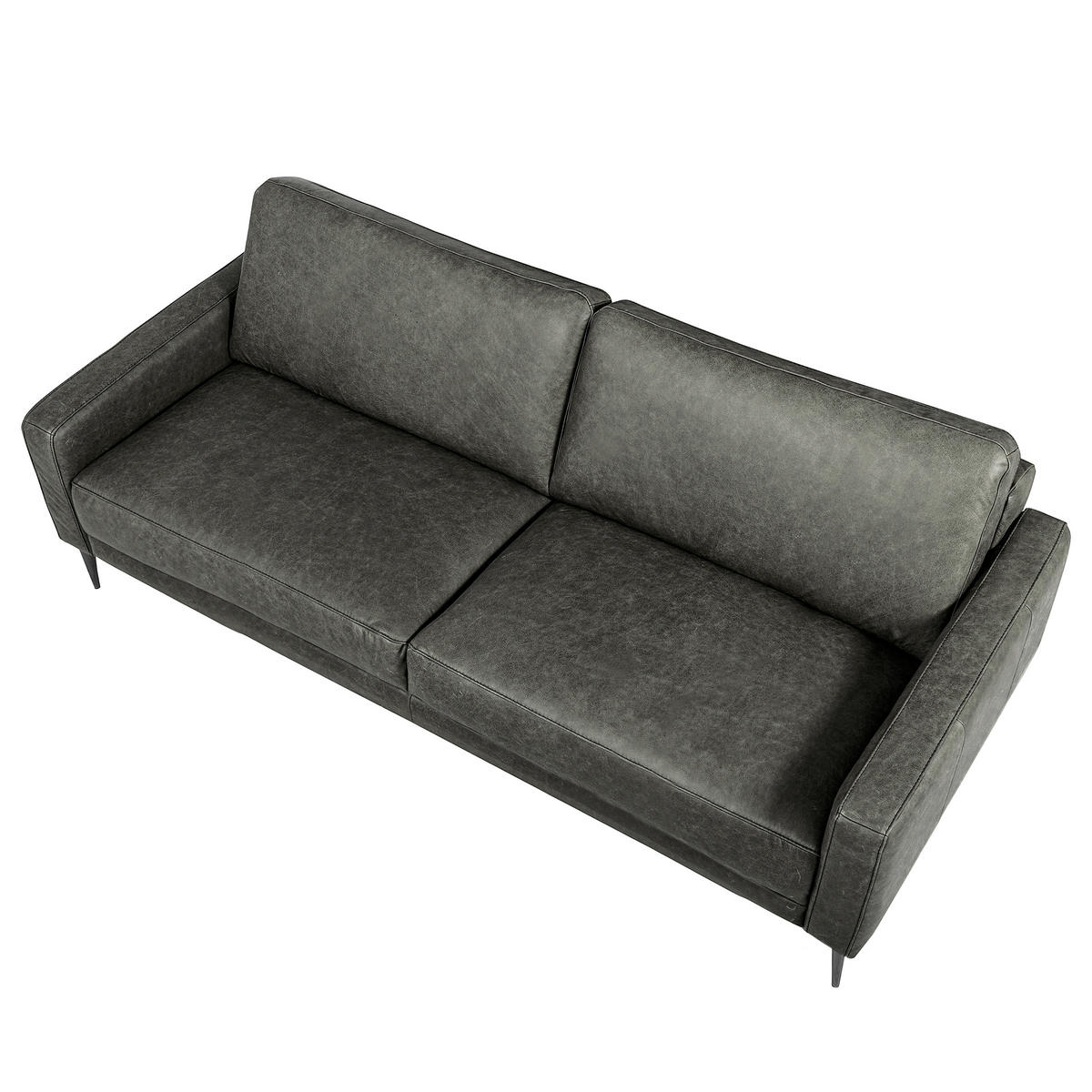 3-SITZER-SOFA SPRING in Lederlook Echtleder Grau  - Schwarzchrom/Grau, Design, Leder/Textil (187/85/92cm) - Livetastic