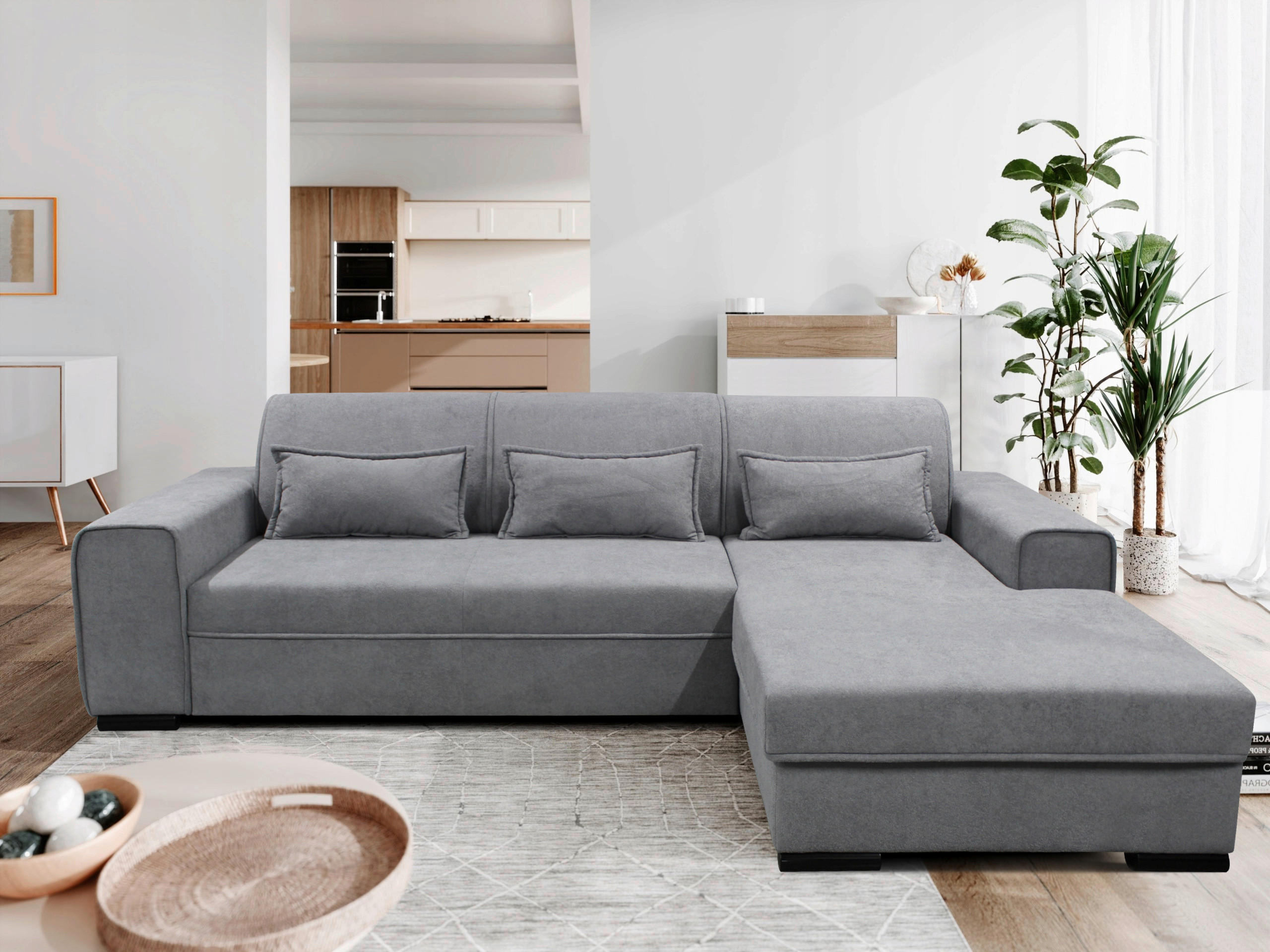 ECKSOFA in Struktur, Bouclé Grau  - Schwarz/Grau, Design, Kunststoff/Textil (270/175cm) - MID.YOU