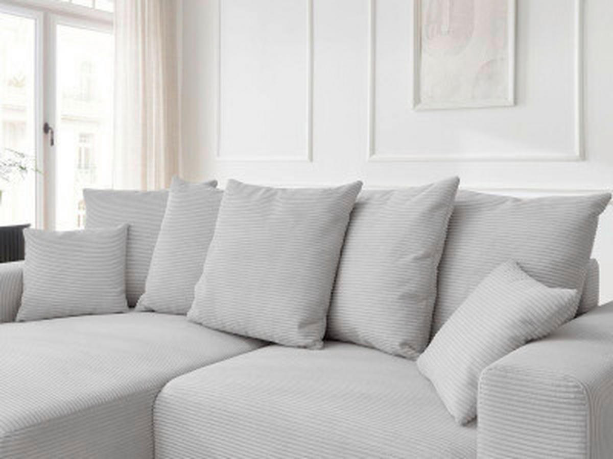 ECKSOFA Ottomane links  ATILLA Hellgrau Cord  - Hellgrau/Schwarz, MODERN, Kunststoff/Textil (149/244cm)