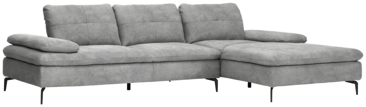 ECKSOFA in Velours Hellgrau  - Hellgrau/Schwarz, Design, Textil/Metall (301/179cm) - Chilliano