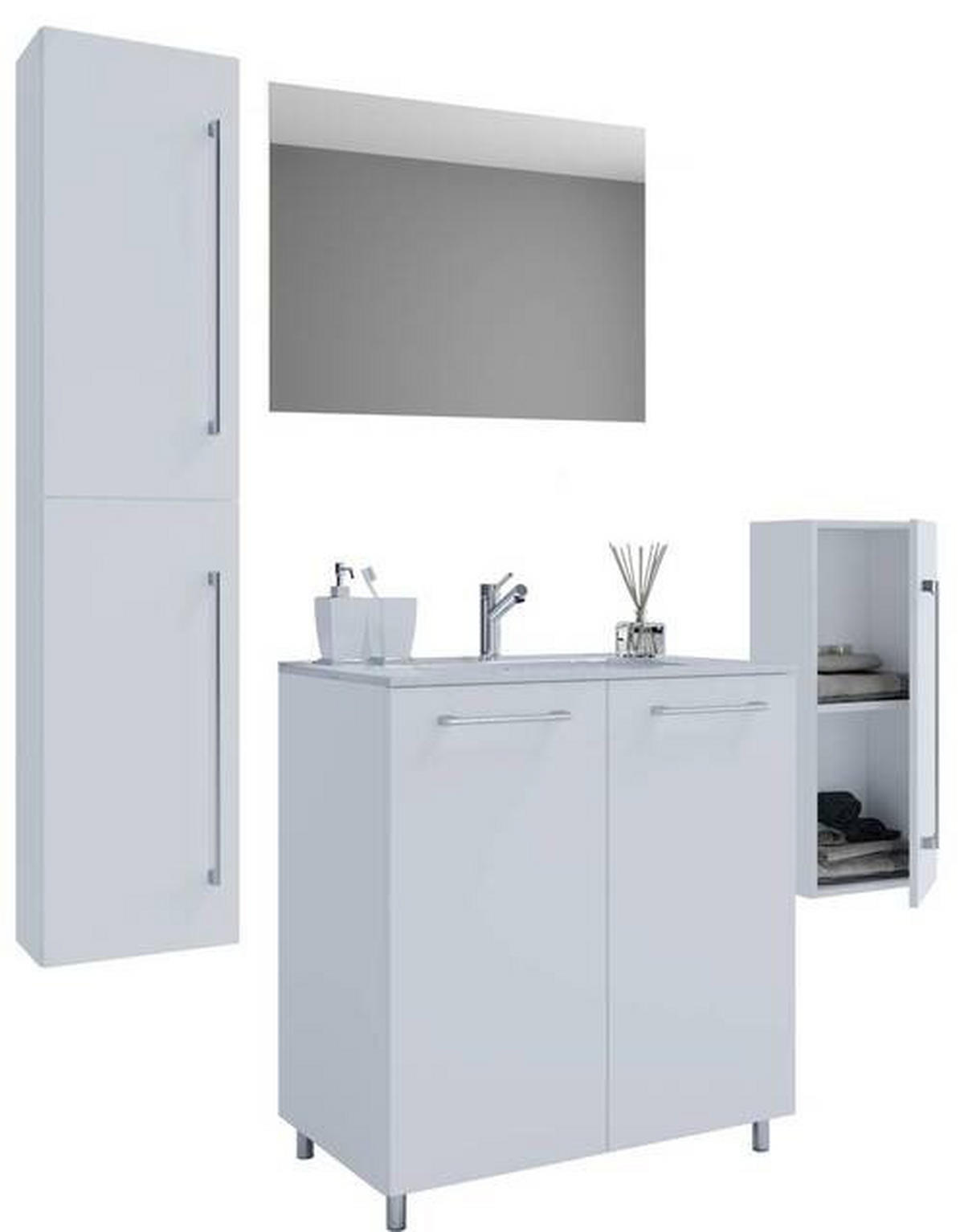 BADEZIMMER 5-teilig  in 126 cm  - Weiss/Silberfarben, Modern, Keramik/Holzwerkstoff (126cm) - MID.YOU