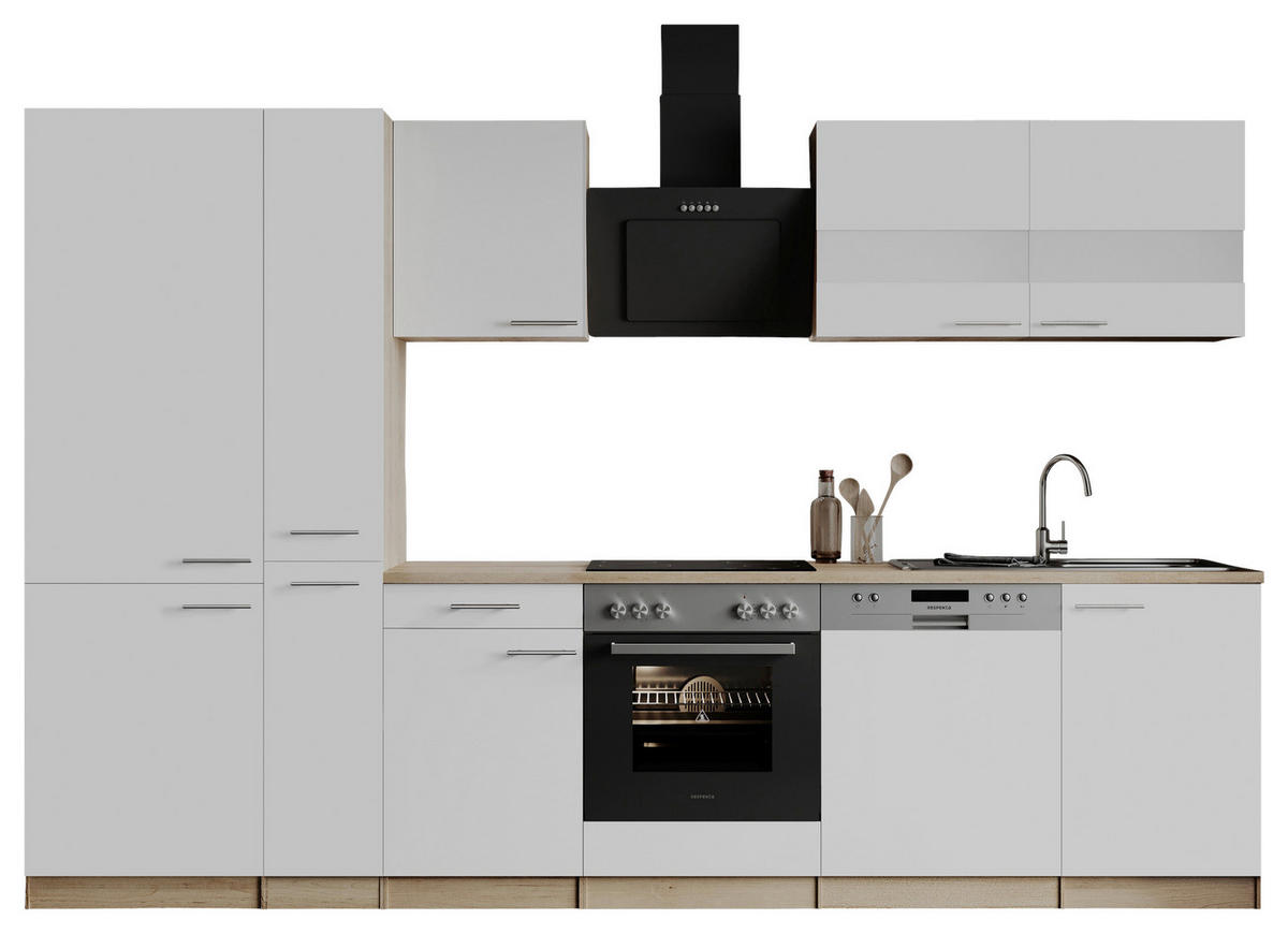 KÜCHENLEERBLOCK 310 cm   in Weiß  - Edelstahlfarben/Eichefarben, Basics, Holzwerkstoff/Metall (310cm) - Respekta