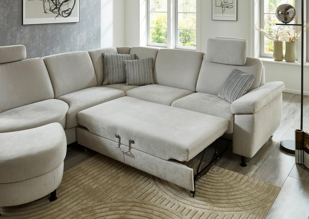 ECKSOFA in Flachgewebe Silberfarben  - Silberfarben/Schwarz, Konventionell, Textil/Metall (248/252cm) - Beldomo Comfort