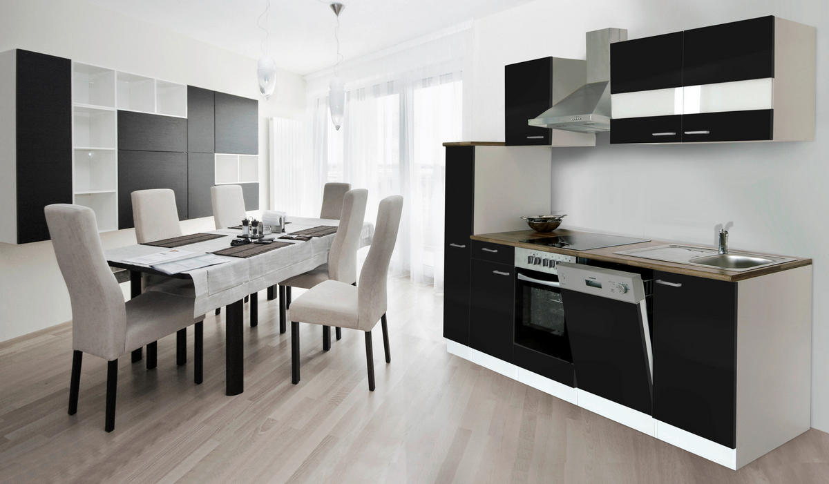 KÜCHENBLOCK 250 cm   in Schwarz  - Weiss/Edelstahlfarben, Basics, Holzwerkstoff/Metall (250cm) - Respekta