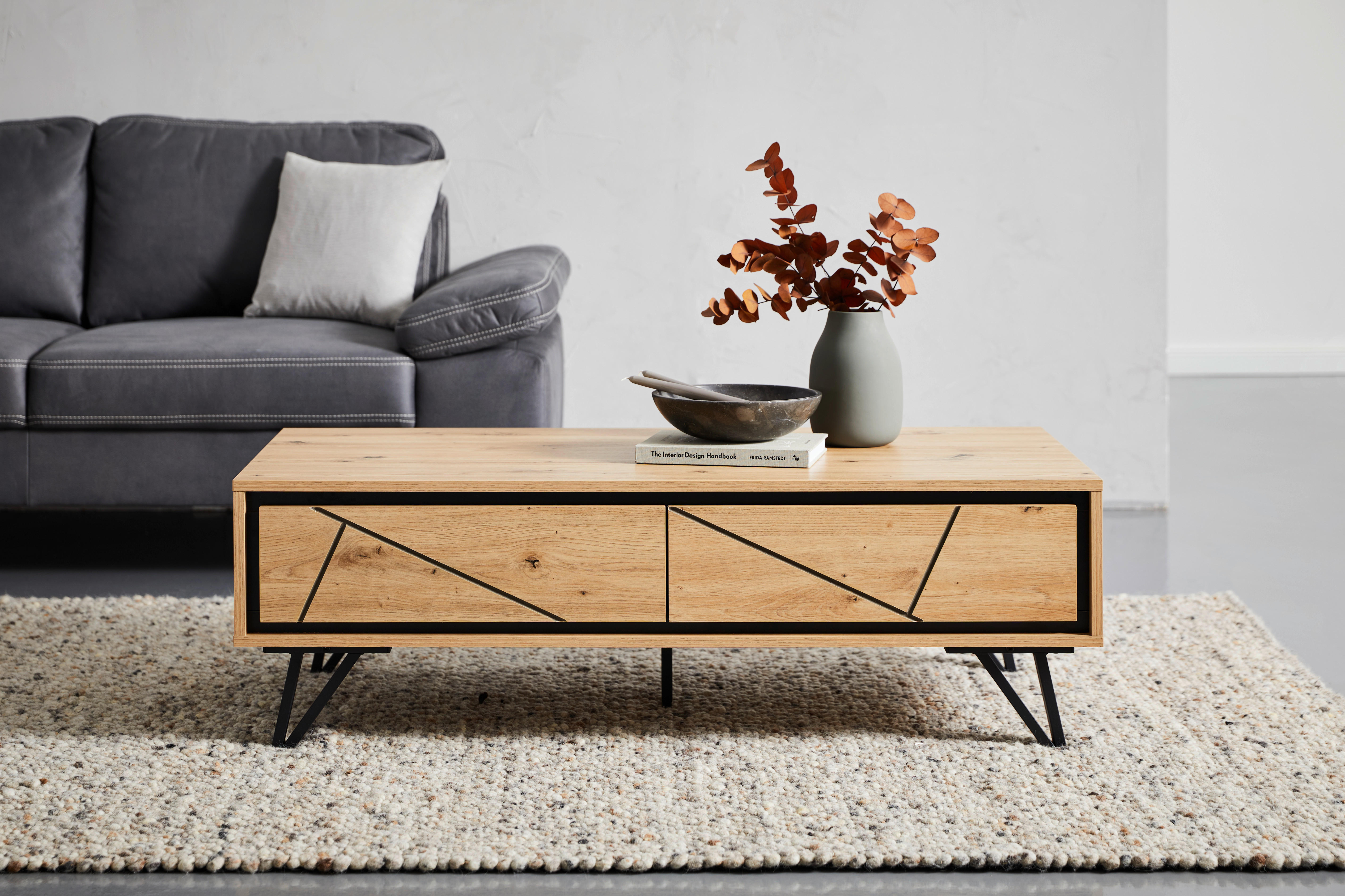 COUCHTISCH in Metall, Holzwerkstoff  - Eichefarben/Schwarz, Lifestyle, Holzwerkstoff/Metall (120/60/38cm) - MID.YOU