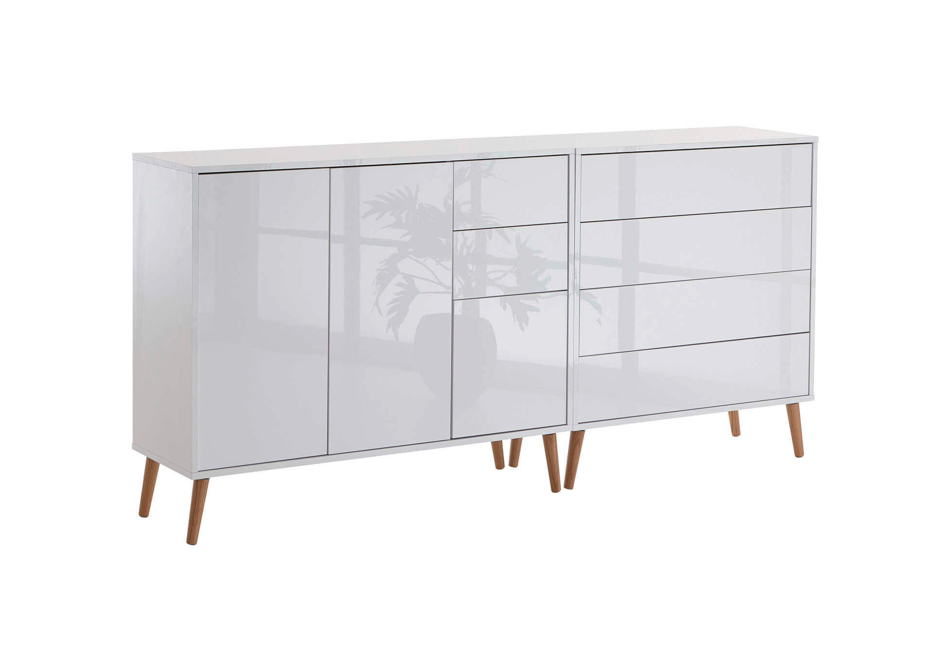 Mid.you Sideboard Mailand Set 9 + HF Weiß, Weiß Hochglanz 184.5x86x33 cm