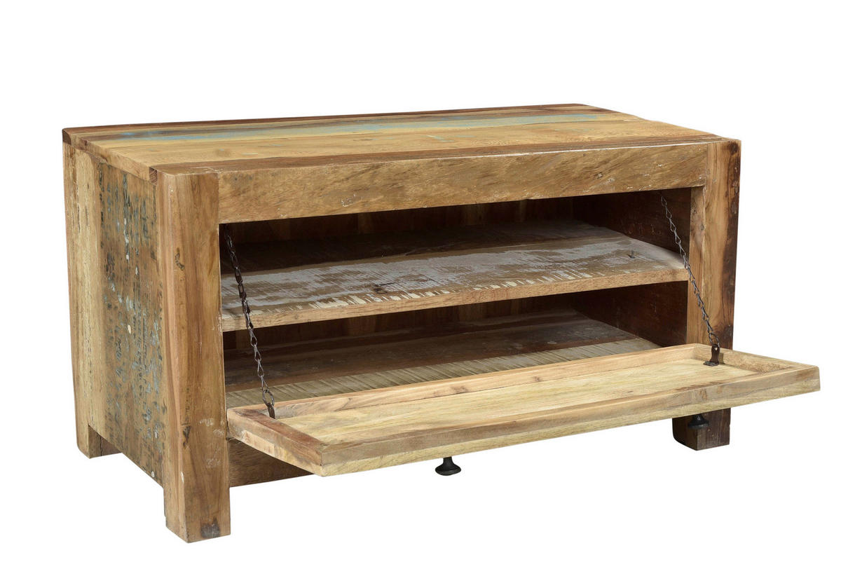 SCHUHSCHRANK Altholz massiv Multicolor, Naturfarben  - Multicolor/Schwarz, Design, Holz/Metall (85/45/40cm) - MID.YOU