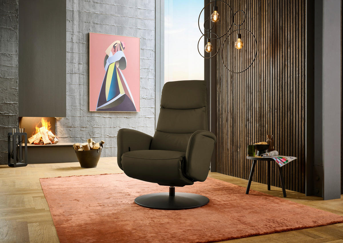 RELAXSESSEL in Leder Olivgrün  - Schwarz/Olivgrün, Design, Leder/Metall (76/108/86cm) - Dieter Knoll
