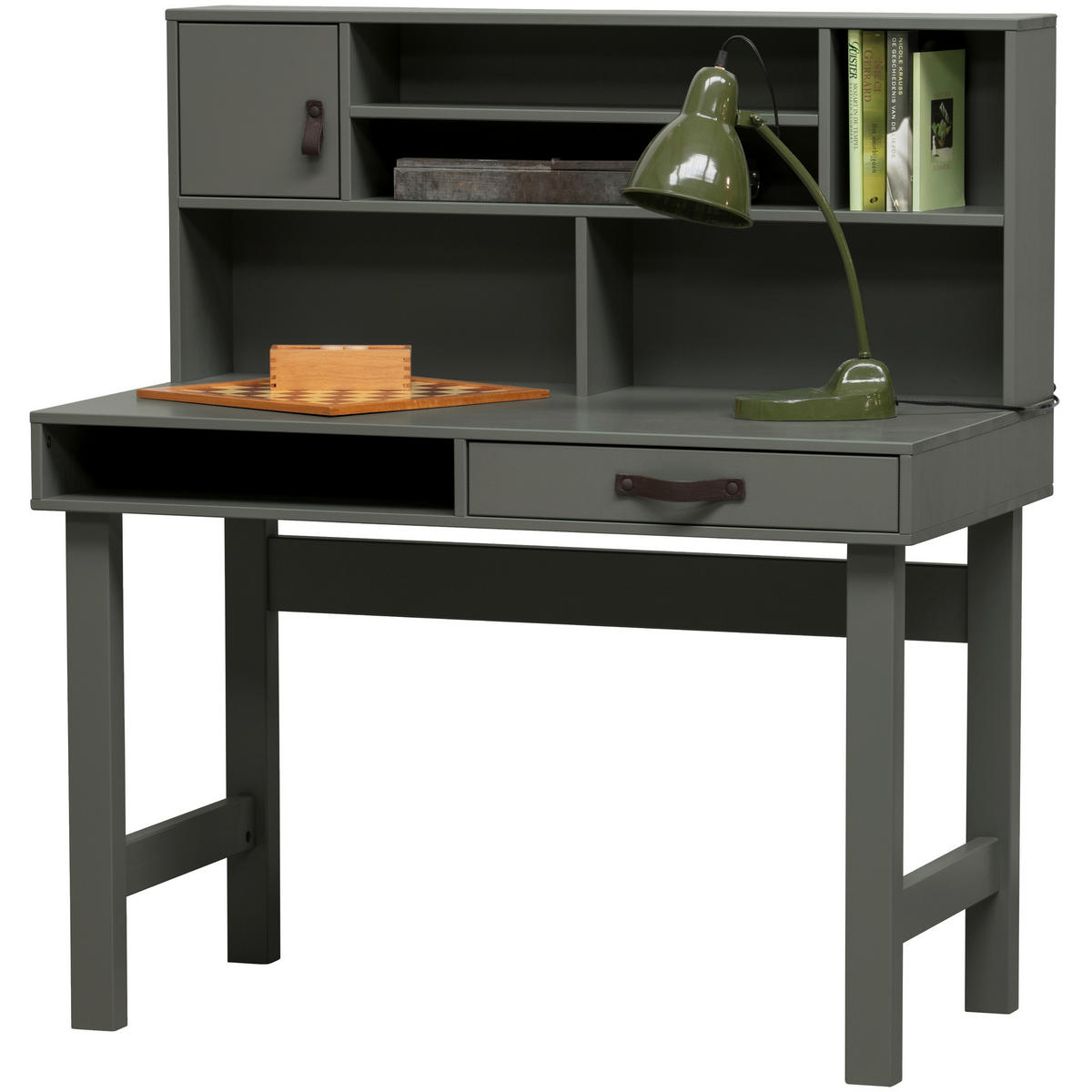 SCHREIBTISCH 110/58/122 cm  in Grün  - Braun/Grün, MODERN, Leder/Holz (110/58/122cm) - Livetastic