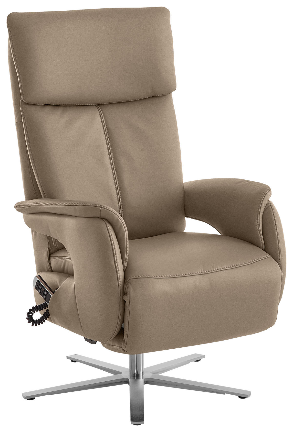 RELAXSESSEL in Leder Hellbraun  - Hellbraun/Edelstahlfarben, Design, Leder/Metall (70/124/85cm) - Cantus