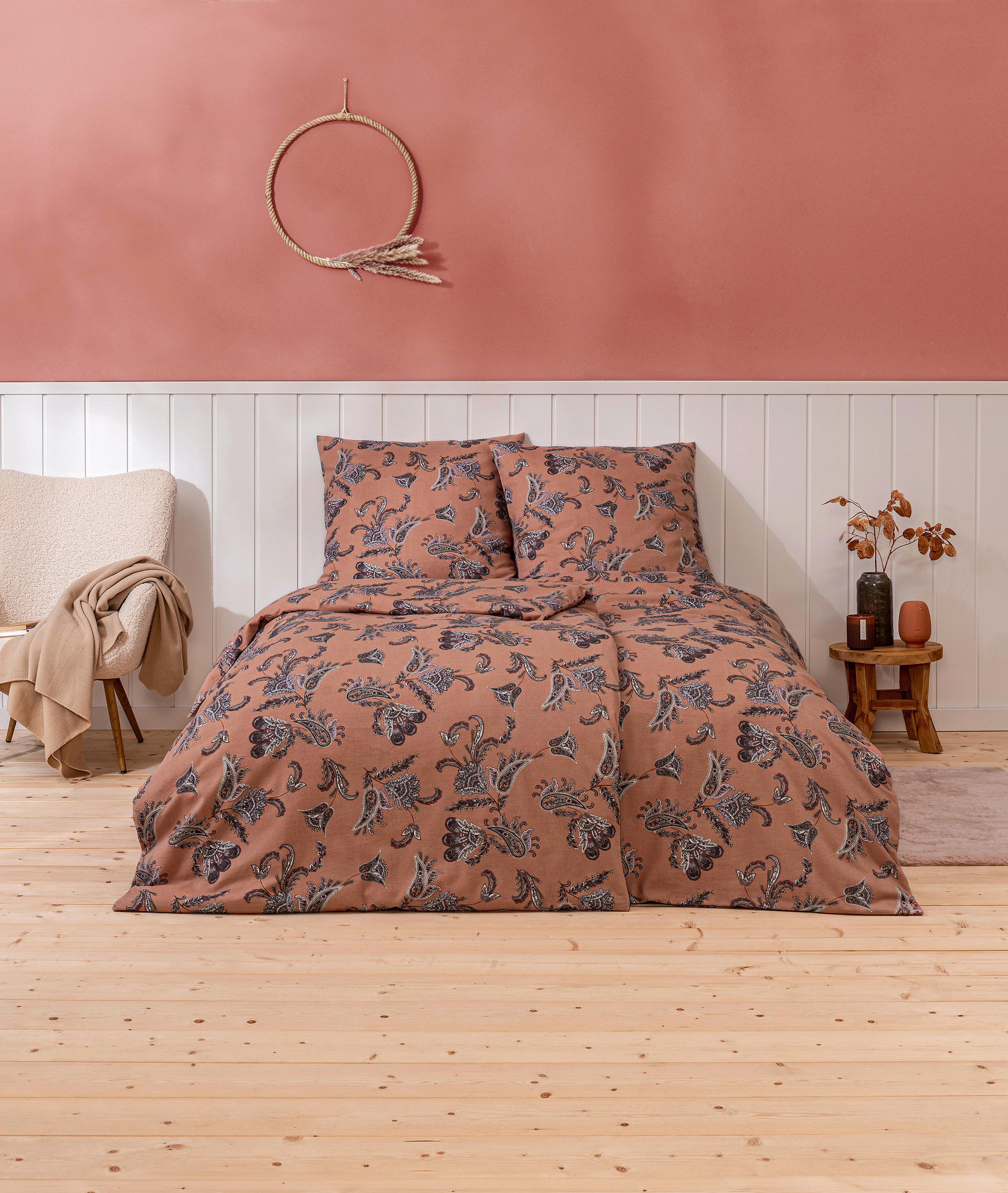 BETTWÄSCHE 155/200 cm Ostana Flanell  - Terracotta, Design, Textil (155/200cm) - Estella