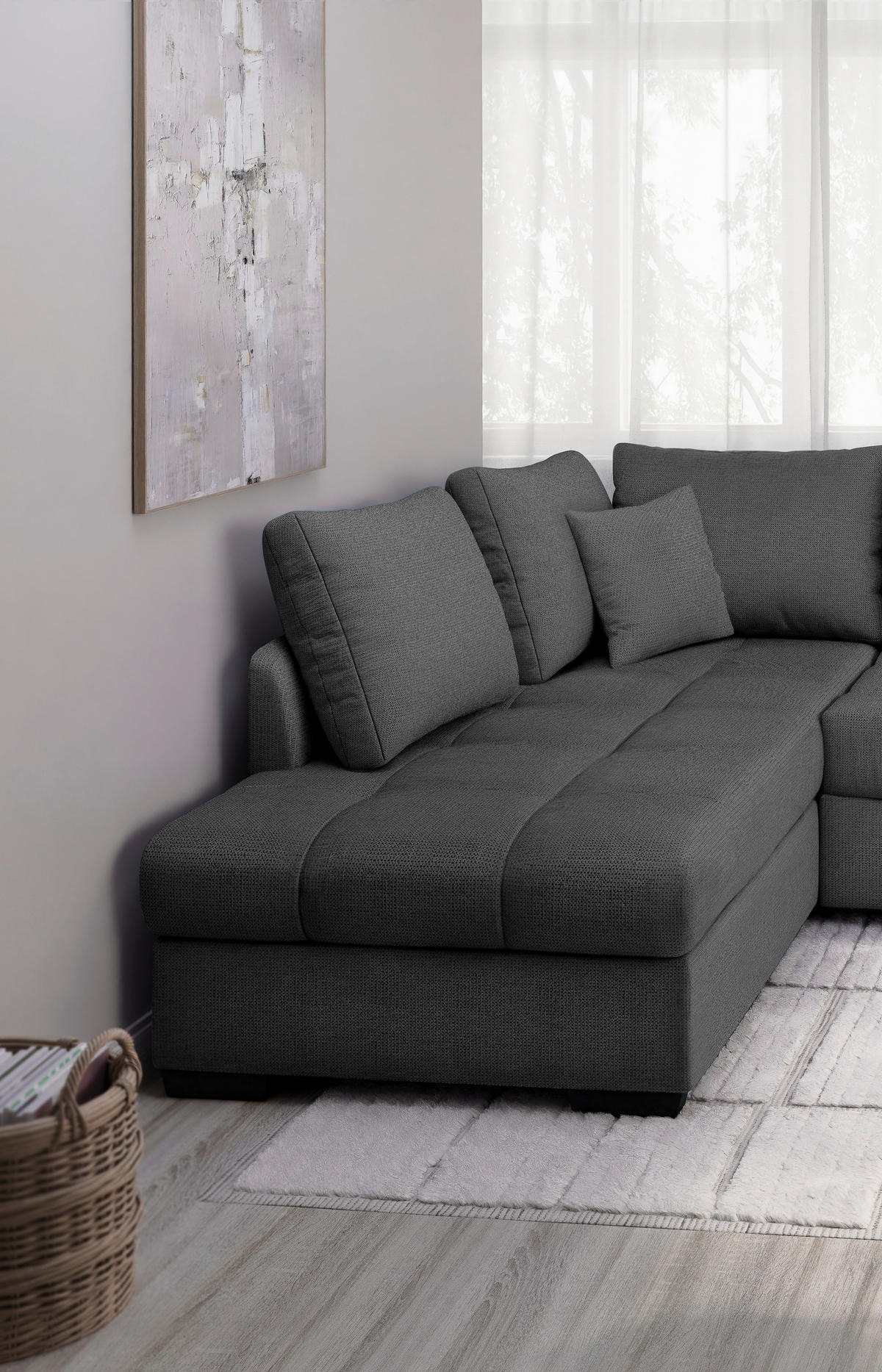 ECKSCHLAFSOFA in Anthrazit Textil   - Anthrazit/Schwarz, Modern, Holz/Textil (202/298cm) - MID.YOU