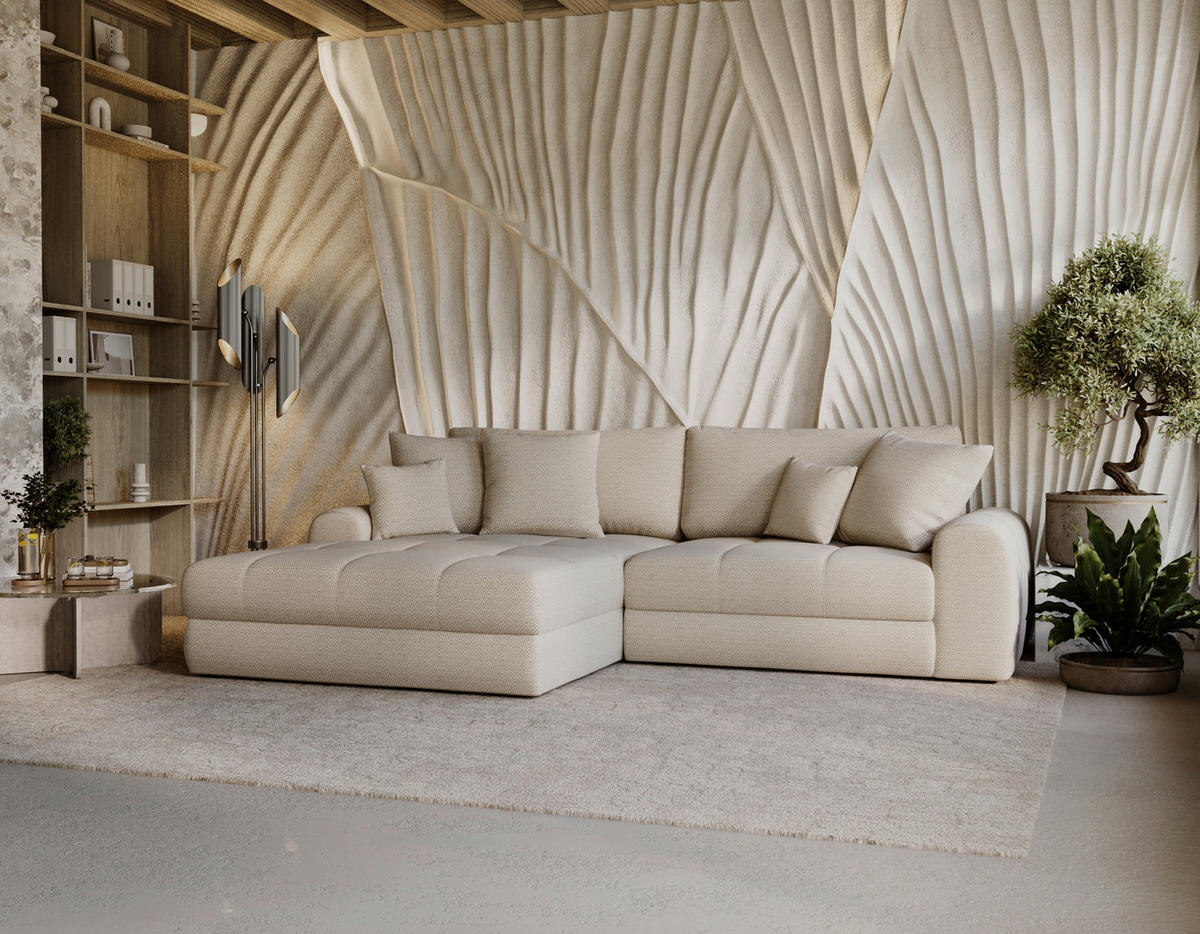 ECKSOFA LORSON Beige Struktur  - Beige/Schwarz, Design, Kunststoff/Textil (208/290cm) - Livetastic