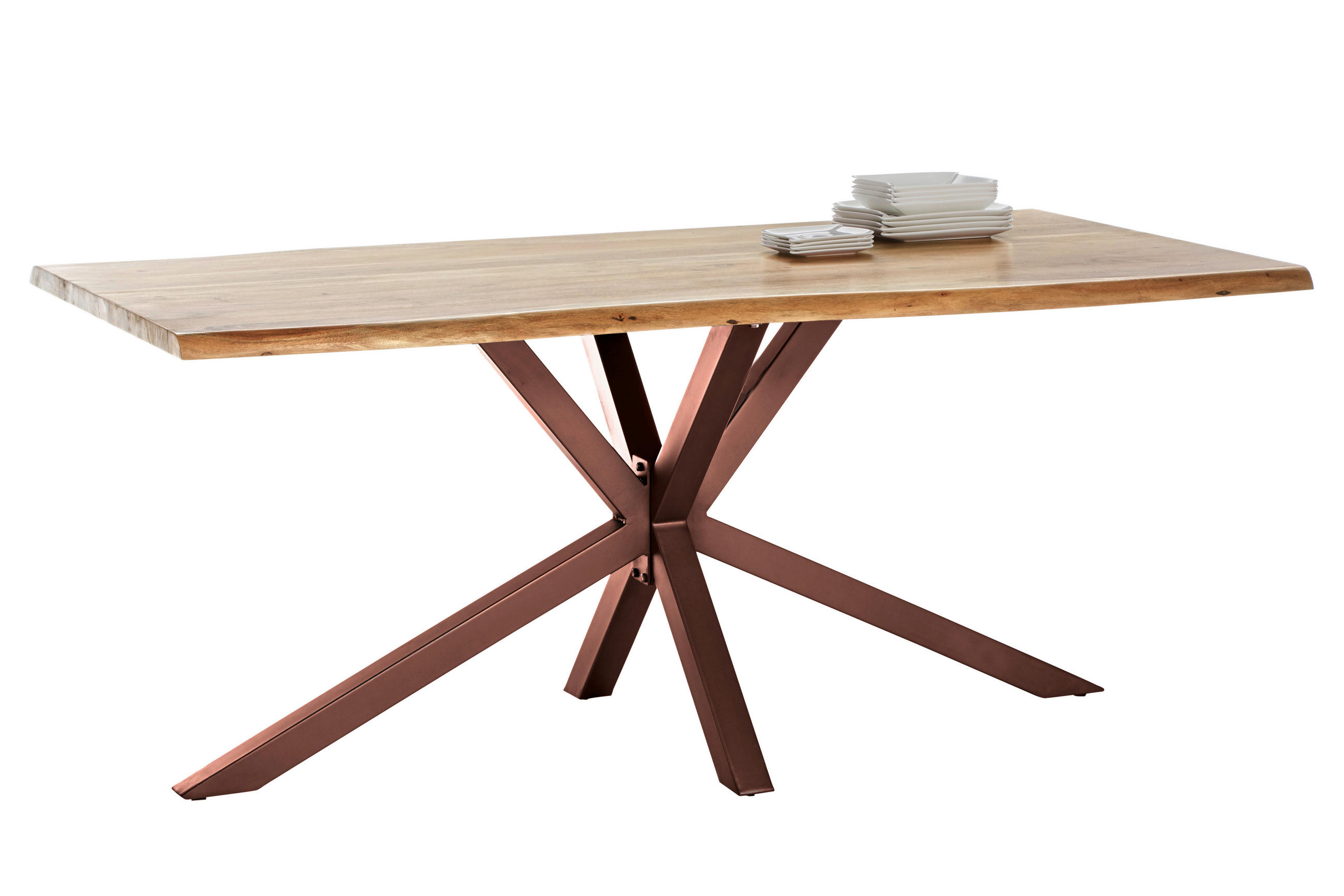 ESSTISCH 200/100/78 cm Echtholz  Holz, Metall rechteckig Braun, Naturfarben  - Braun/Naturfarben, MODERN, Holz/Metall (200/100/78cm) - MID.YOU