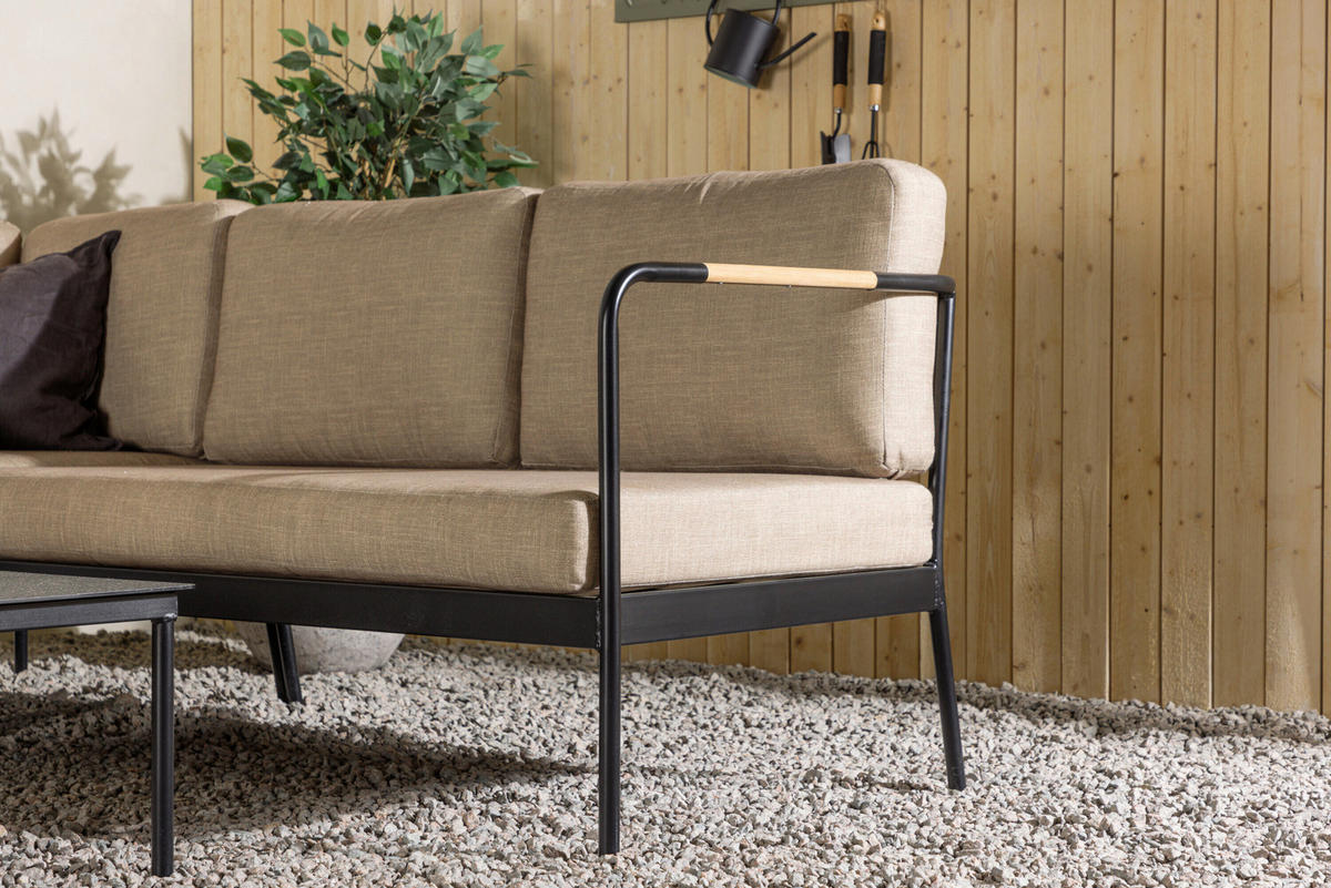 LOUNGEGARNITUR Stahl  - Beige/Schwarz, MODERN, Glas/Textil (300/75/80cm) - Gardenson