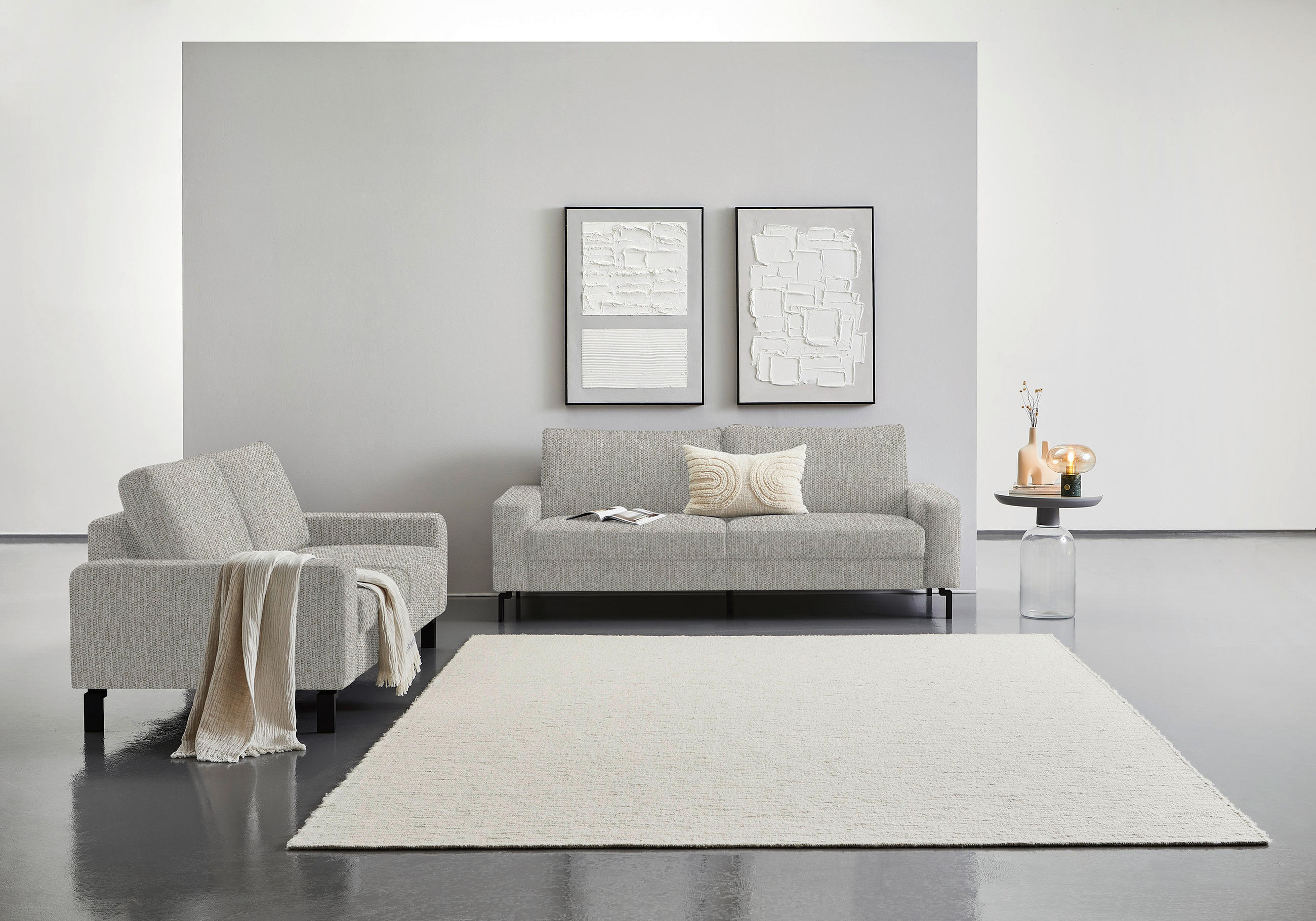 3-SITZER-SOFA in Flachgewebe Greige  - Greige/Schwarz, Design, Textil/Metall (218/86/97cm) - Hom`in