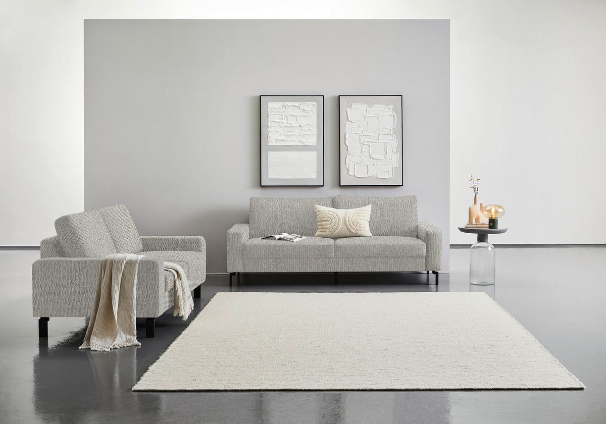 3-SITZER-SOFA in Flachgewebe Greige  - Greige/Schwarz, Design, Textil/Metall (218/86/97cm) - Hom`in