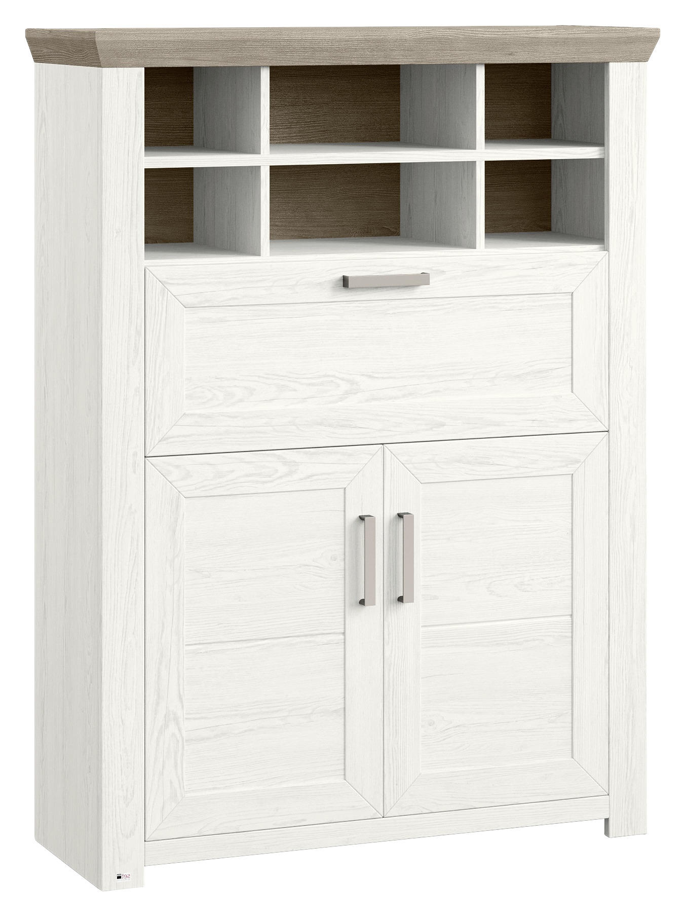 HIGHBOARD Weiß, Eichefarben - Eichefarben/Weiß, Design, Holzwerkstoff/Metall (104,5/142,6/42,2cm) - SetOne by Musterring