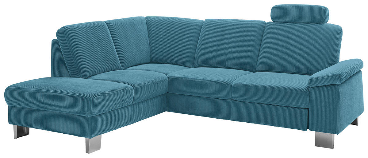 ECKSOFA in Cord Petrol  - Edelstahlfarben/Petrol, Konventionell, Textil/Metall (200/248cm) - Beldomo System