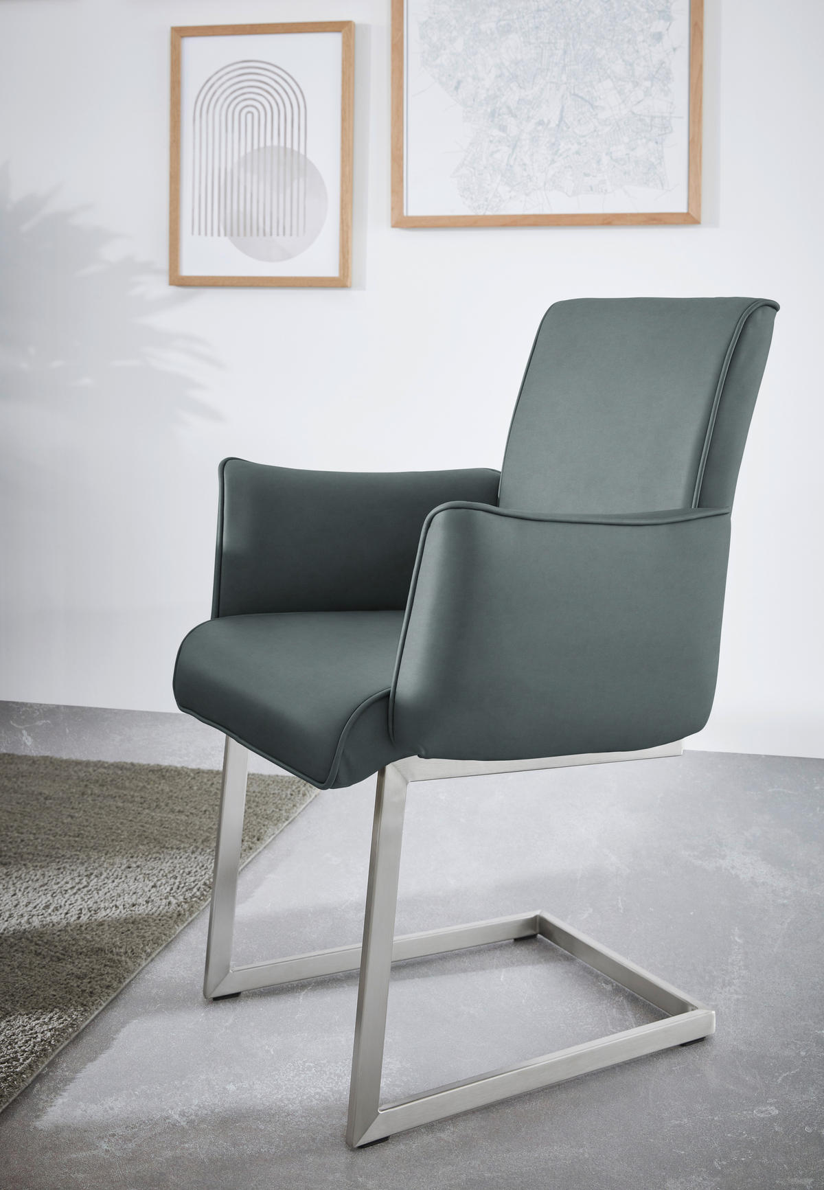 ARMLEHNSTUHL  in Stahl Mikrofaser  - Edelstahlfarben/Graublau, Design, Holzwerkstoff/Textil (63/91/60cm) - Dieter Knoll