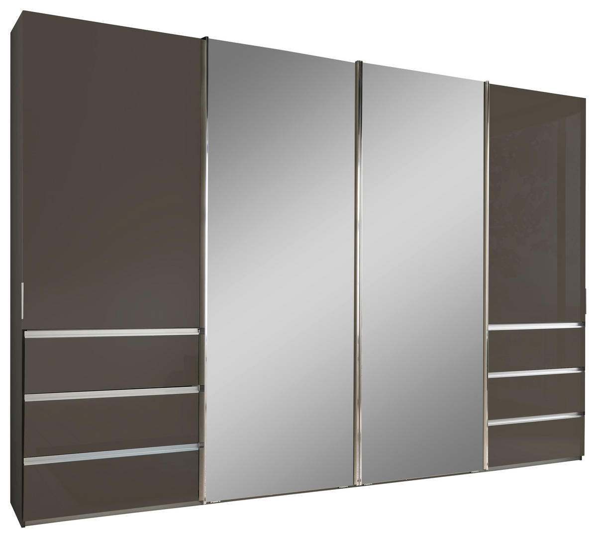 SCHWEBETÜRENSCHRANK in Dunkelgrau  - Chromfarben/Dunkelgrau, Design, Glas/Holzwerkstoff (330/217/67cm) - Novel