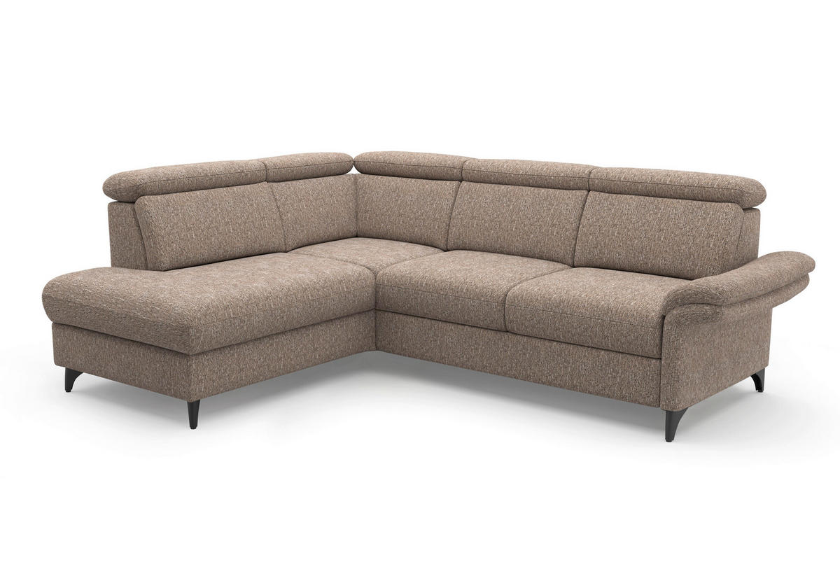 ECKSOFA GLENDALE E in Chenille Cappuccino  193/247 cm  - Schwarz/Cappuccino, KONVENTIONELL, Textil/Metall (193/247cm) - Sit & More