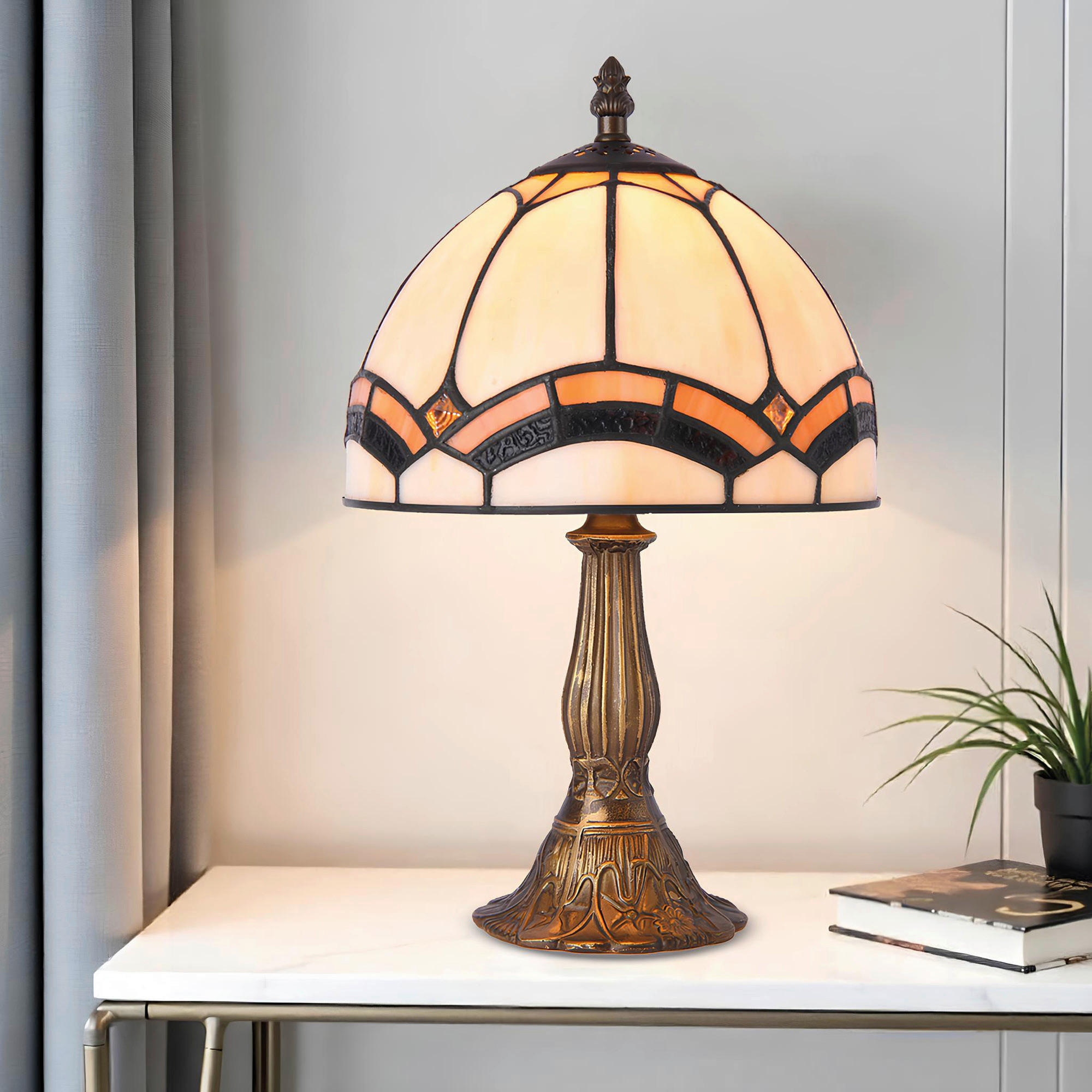 ASZTALI LÁMPA - barna/többszínű, Basics, Üveg/fém (20.5/33.5/20.5cm)