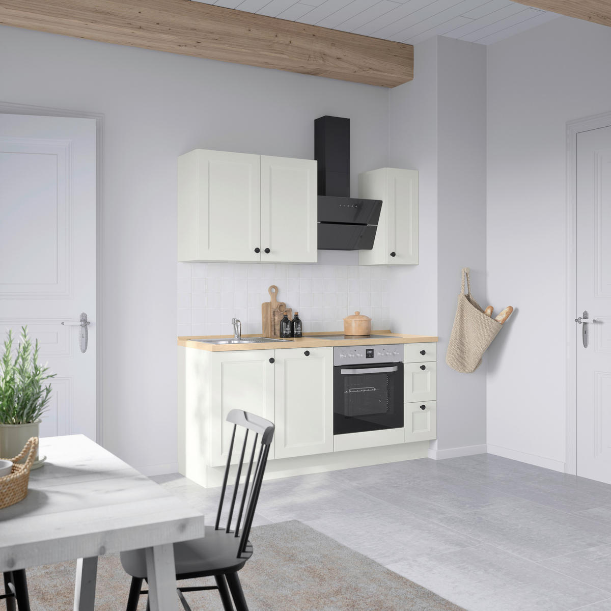KÜCHENBLOCK Cascada 180 cm  in Weiß, Eichefarben  - Eichefarben/Schwarz, MODERN, Holzwerkstoff/Metall (180cm) - Nobilia