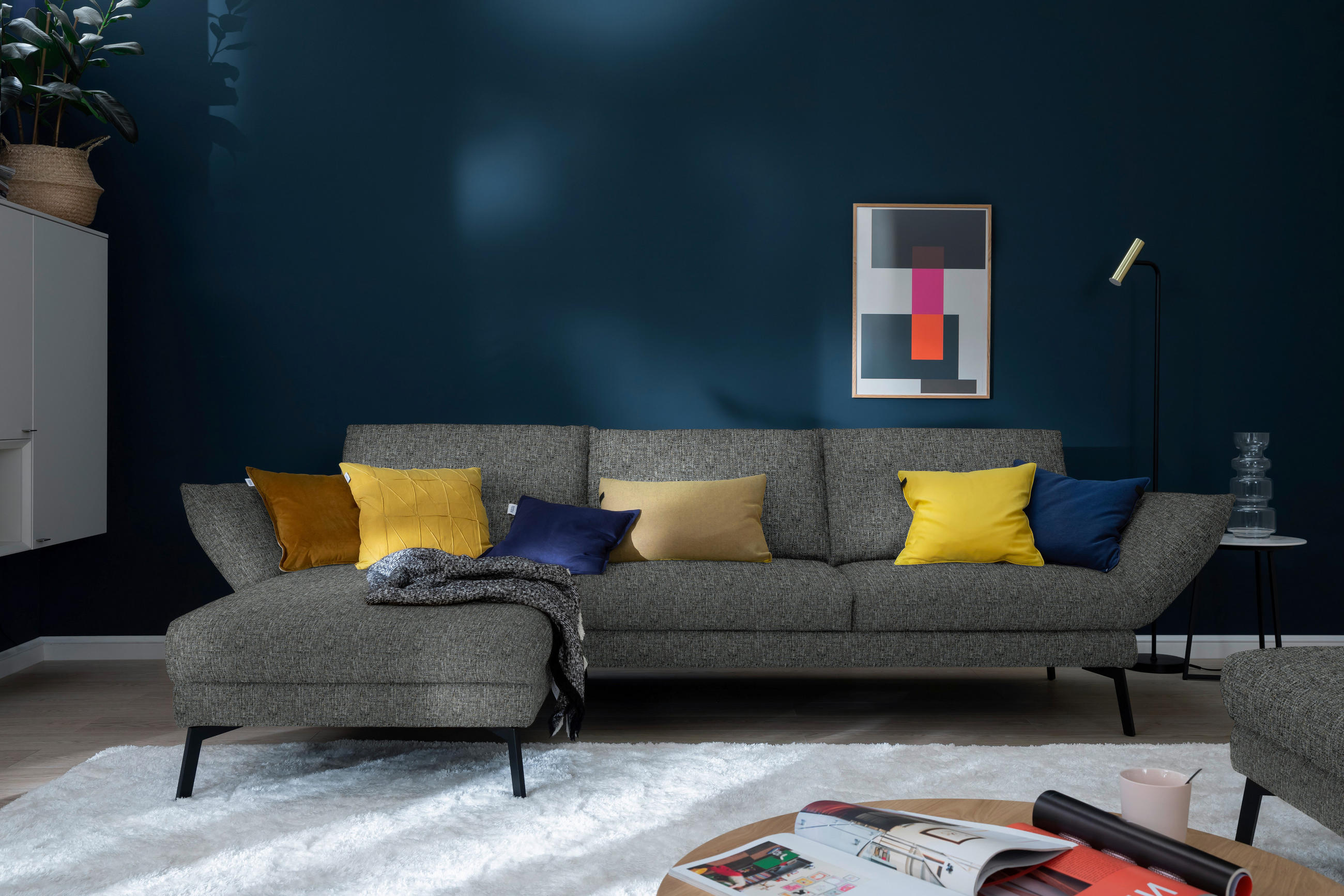 ECKSOFA in Flachgewebe Grau  175/277 cm  - Schwarz/Grau, Design, Textil/Metall (175/277cm) - Schöner Wohnen