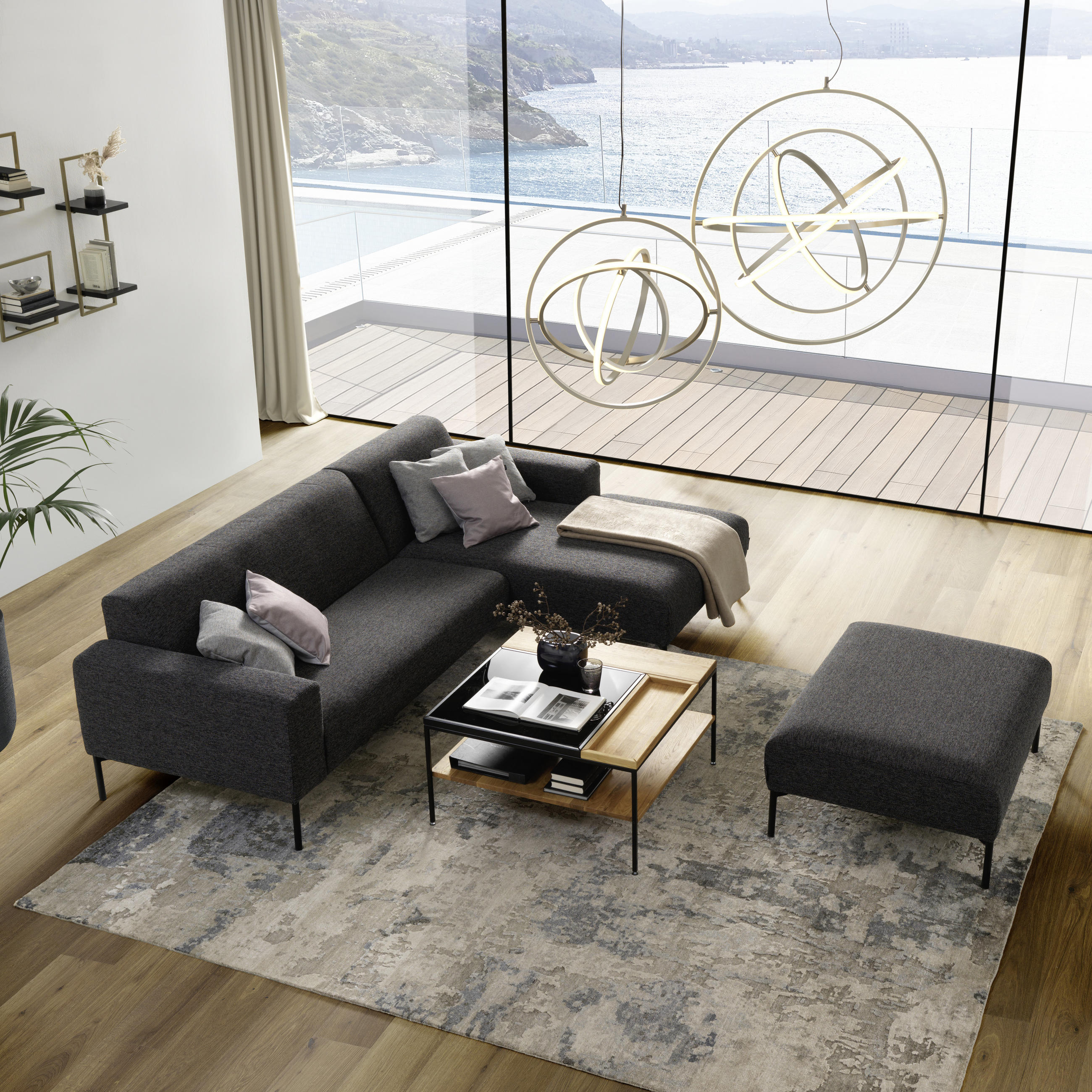 ECKSOFA in Flachgewebe Anthrazit  264/168 cm  - Anthrazit/Schwarz, Design, Textil/Metall (264/168cm) - Johann Jakob