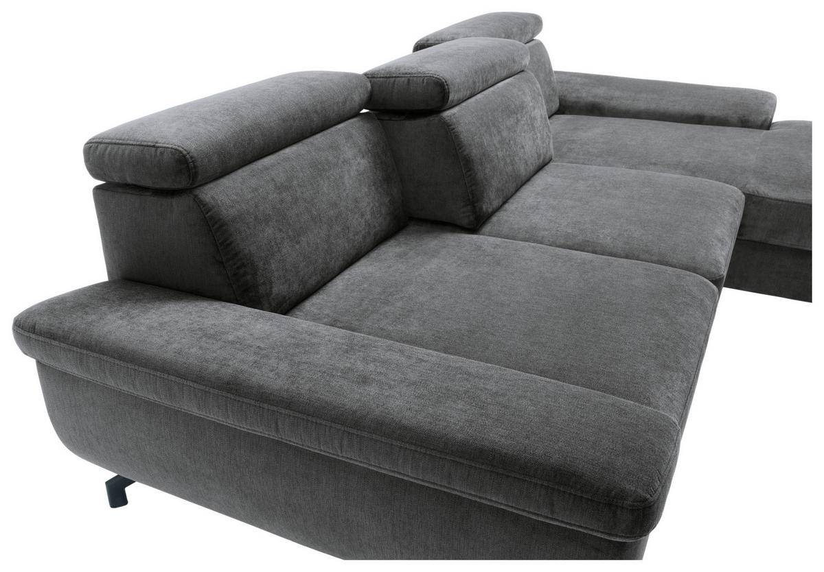 ECKSOFA RIMA Anthrazit Velours  - Anthrazit/Silberfarben, MODERN, Textil/Metall (262/182cm) - Trendmanufaktur