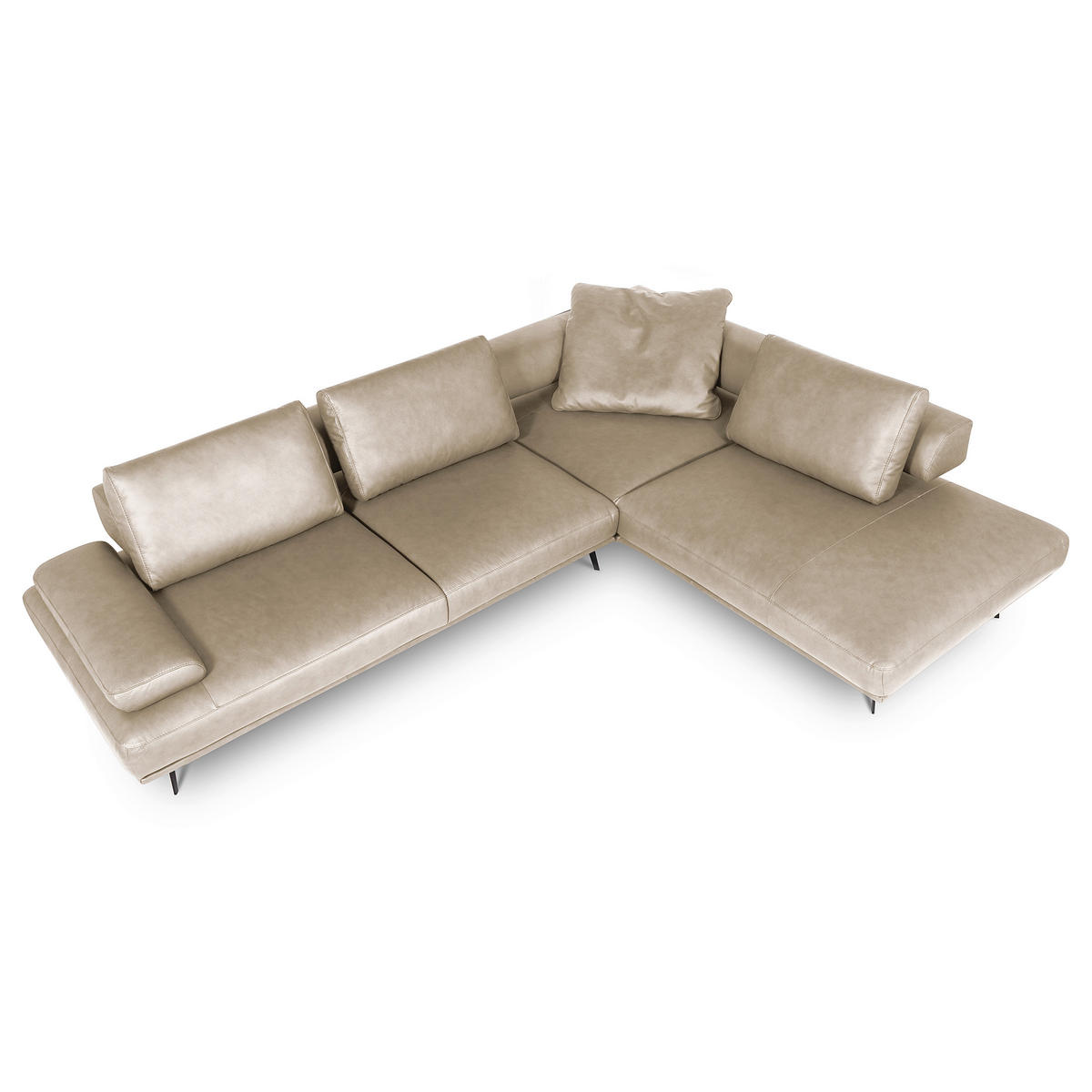 ECKSOFA Creme Echtleder  - Creme/Schwarz, Design, Leder/Metall (306/237cm) - Livetastic