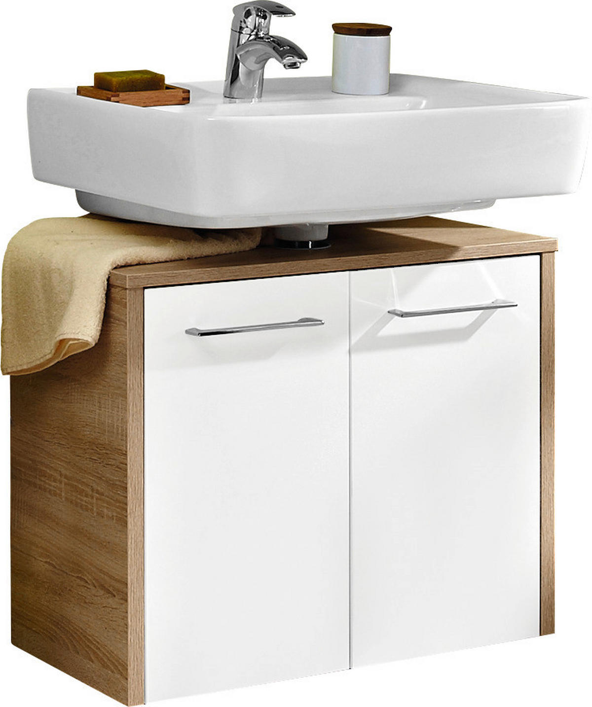 WASCHBECKENUNTERSCHRANK 65,3/52,9/32,8 cm  - Chromfarben/Eichefarben, Design, Holzwerkstoff/Metall (65,3/52,9/32,8cm) - Carryhome